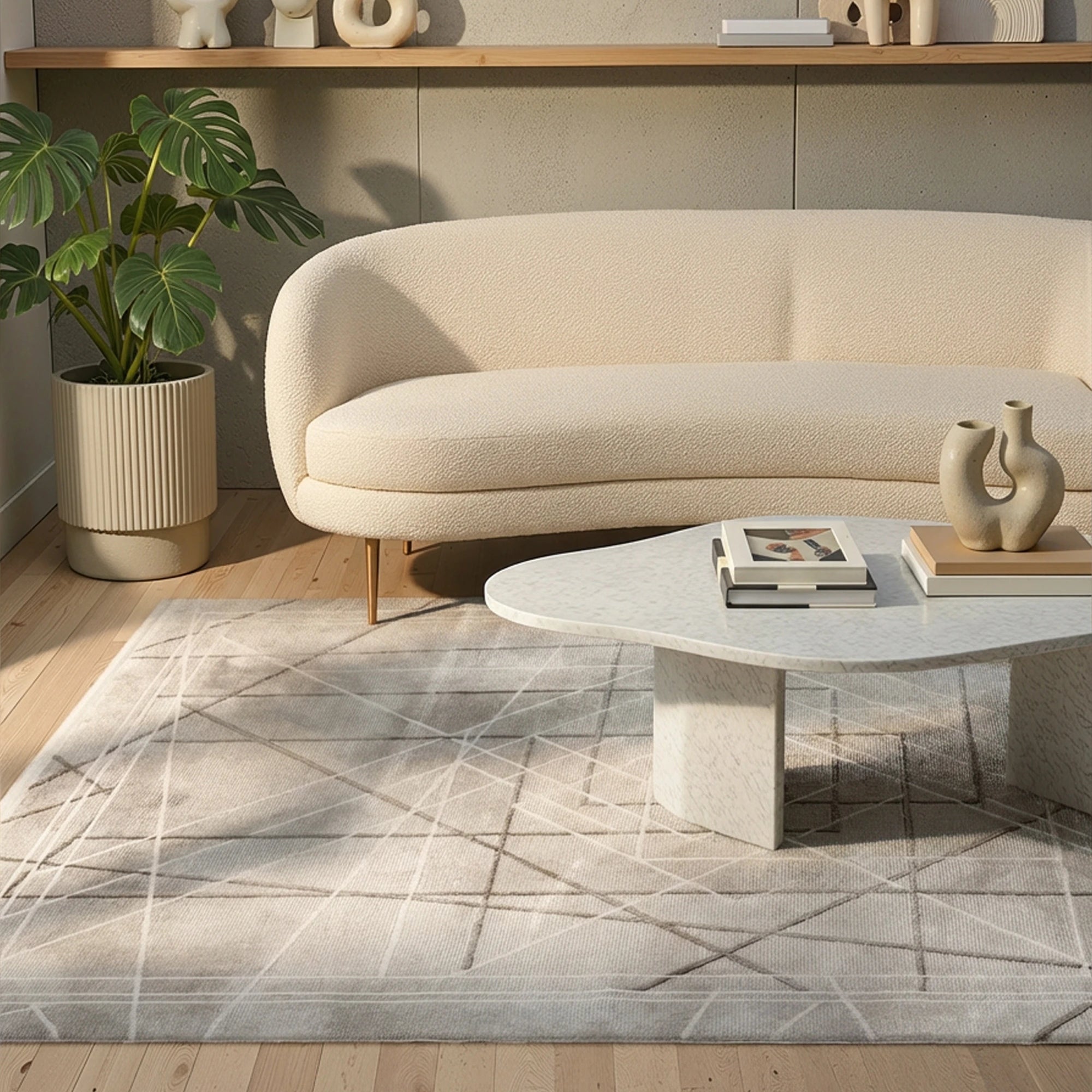 Сучасний багатошаровий геометричний абстракційний килим | Коричневий