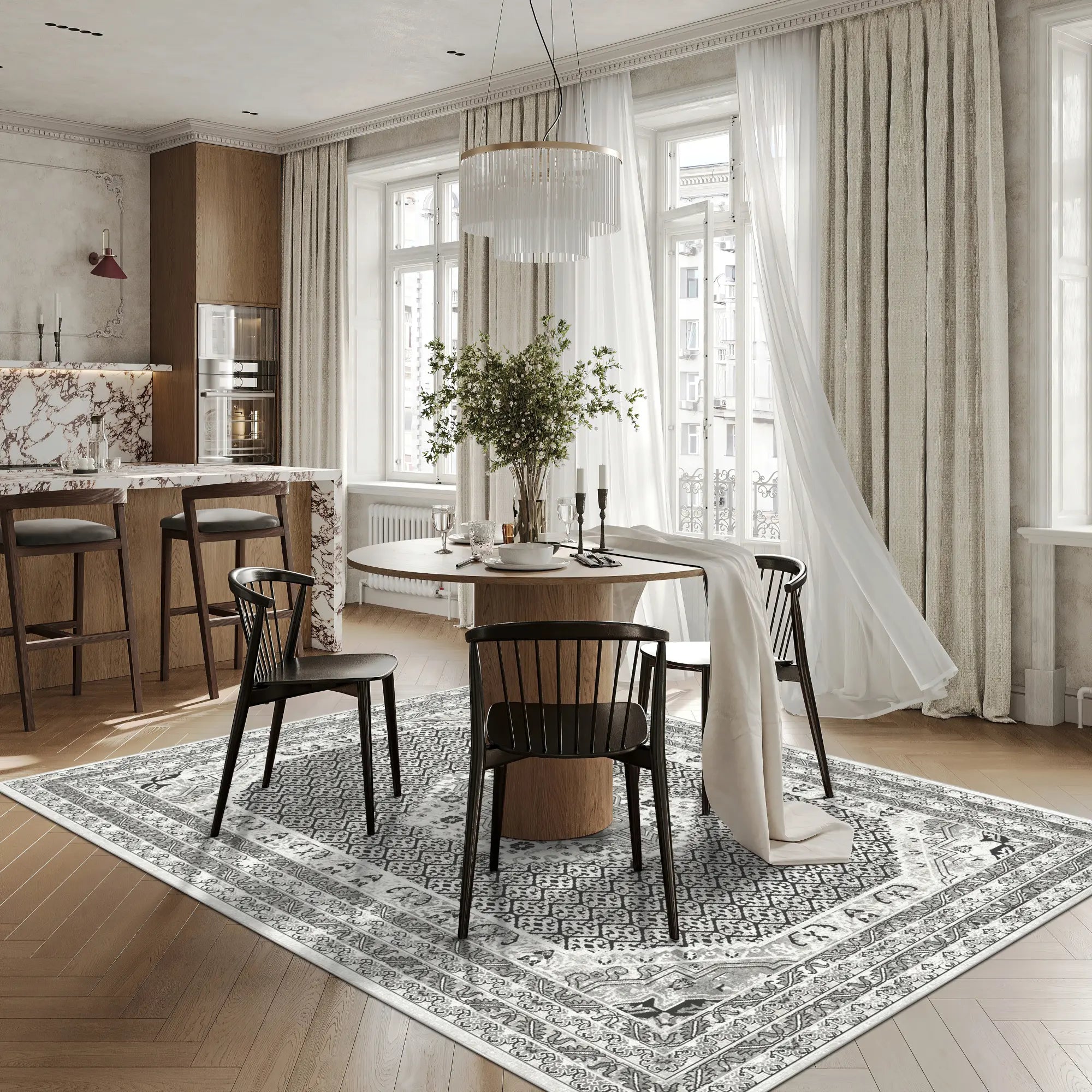 Вінтажний сірий килим-медальйон