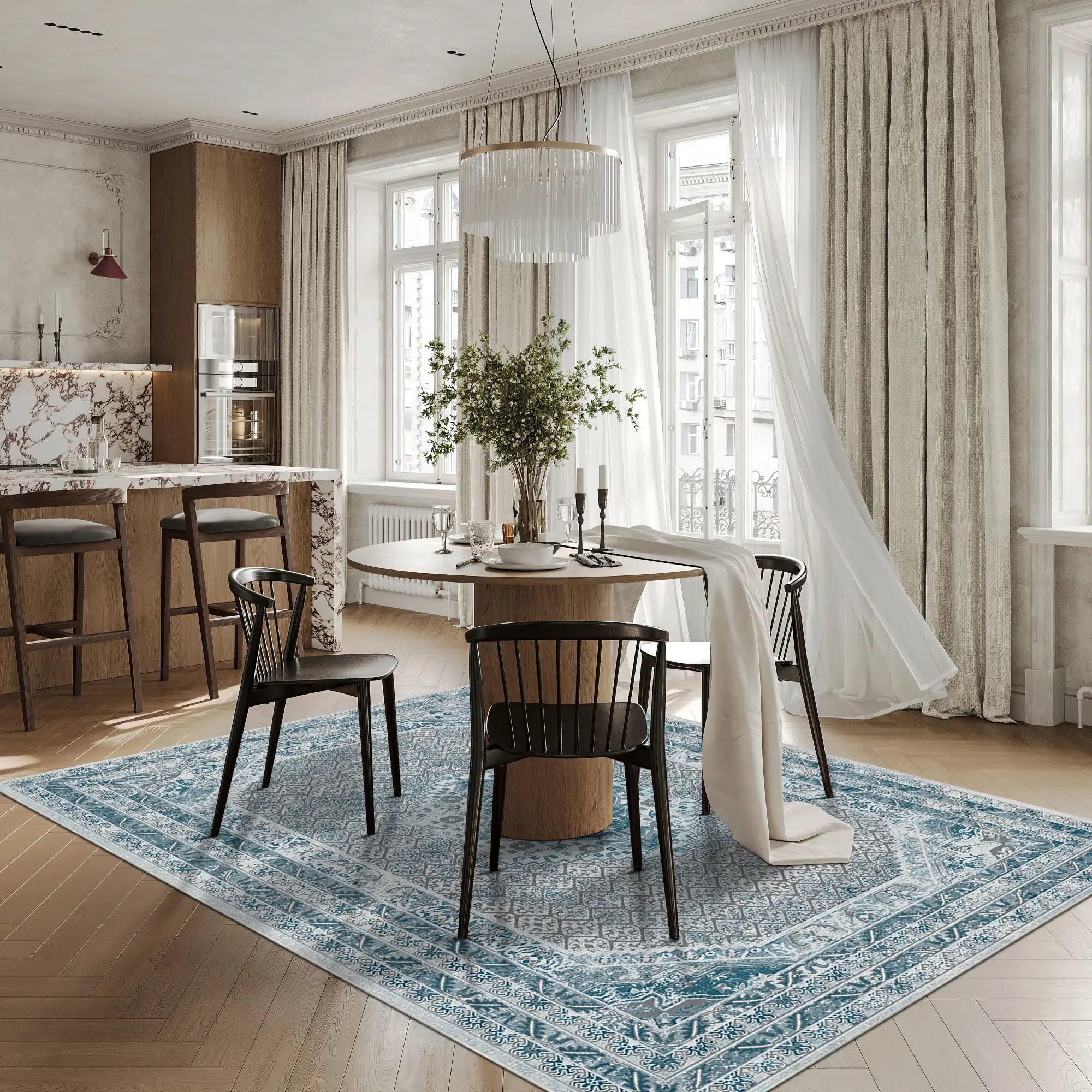 Вінтажний синій килим-медальйон