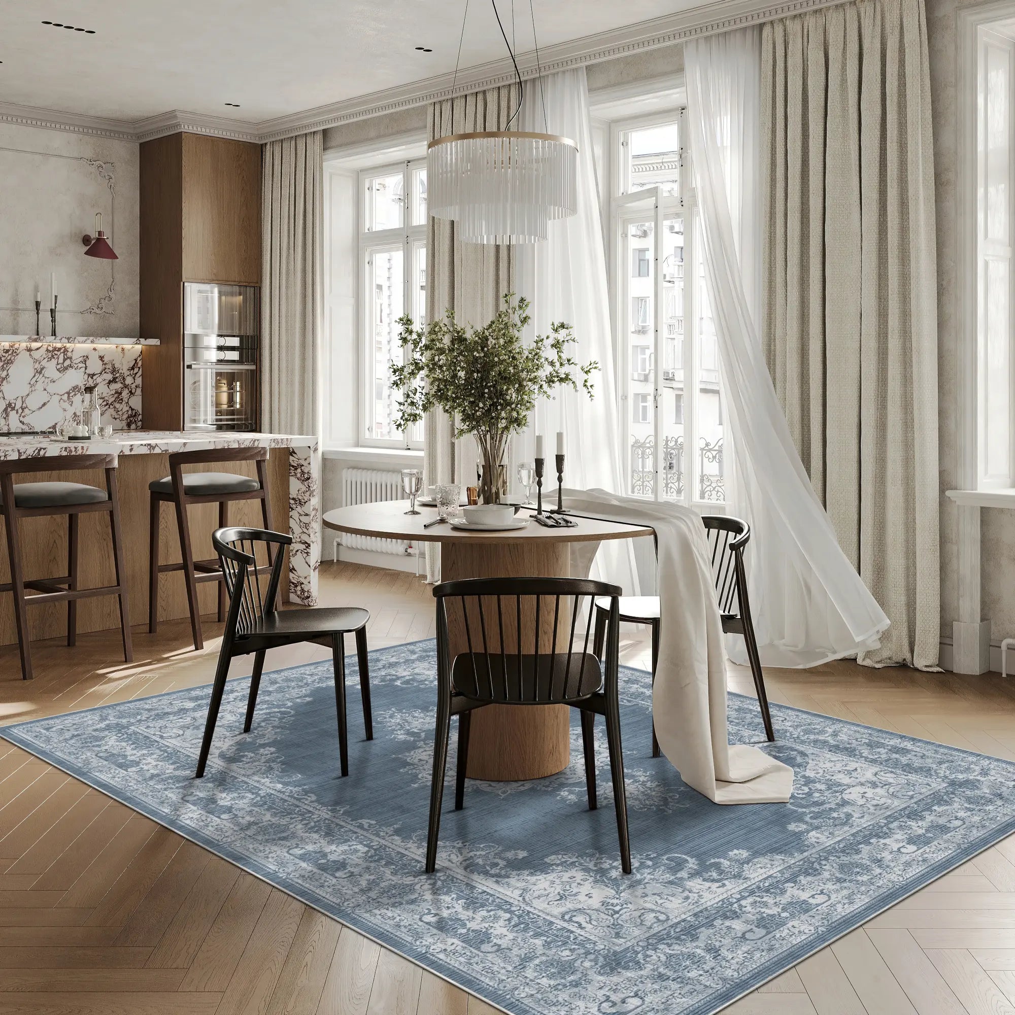 Вінтажний шавлієвий світло-синій килим