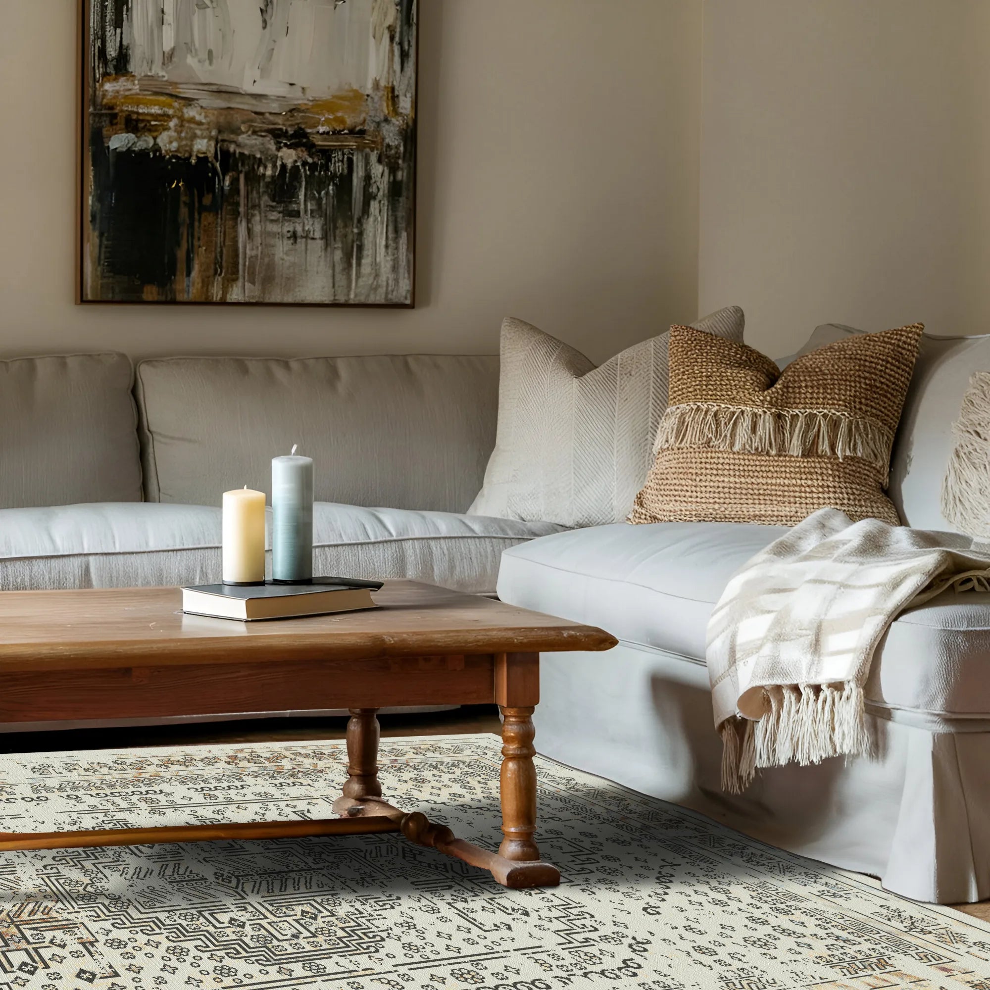 Геометричний традиційний килим Santorini Ivory