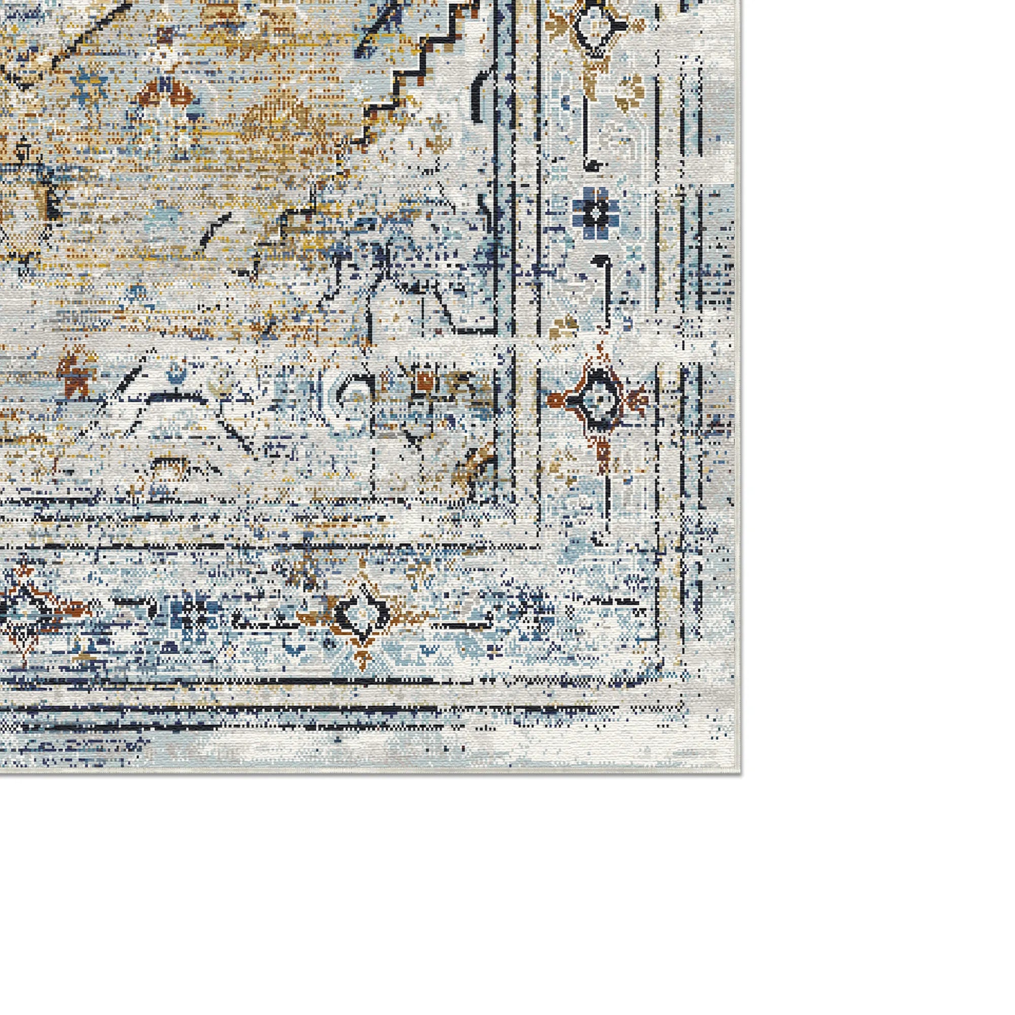 Вивітрений синій геометричний килим медальйон