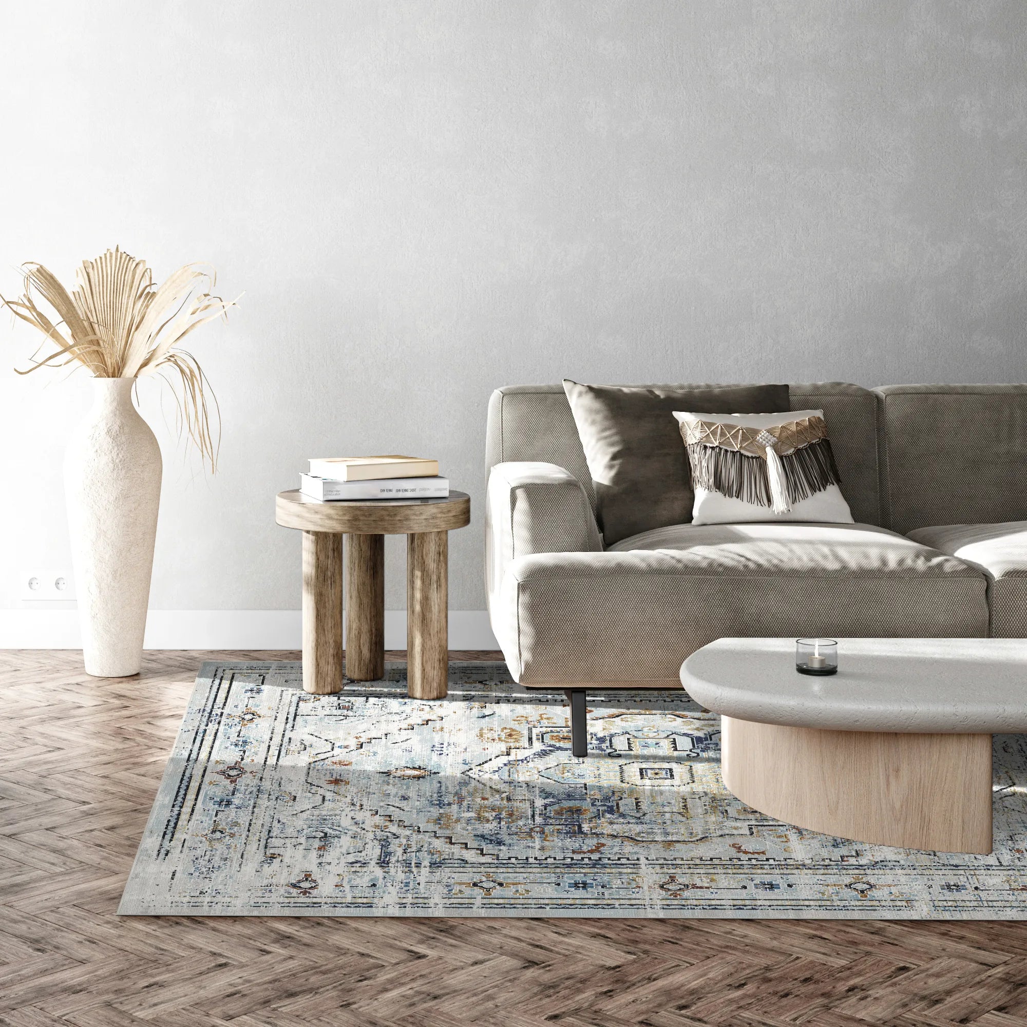 Вивітрений синій геометричний килим медальйон