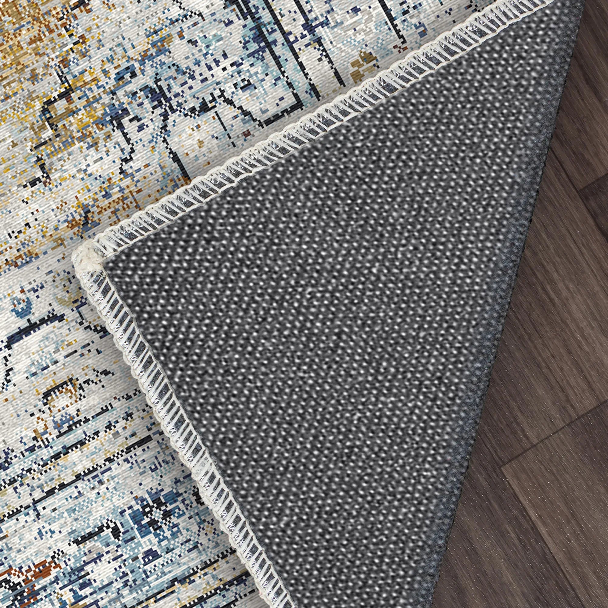 Вивітрений синій геометричний килим медальйон