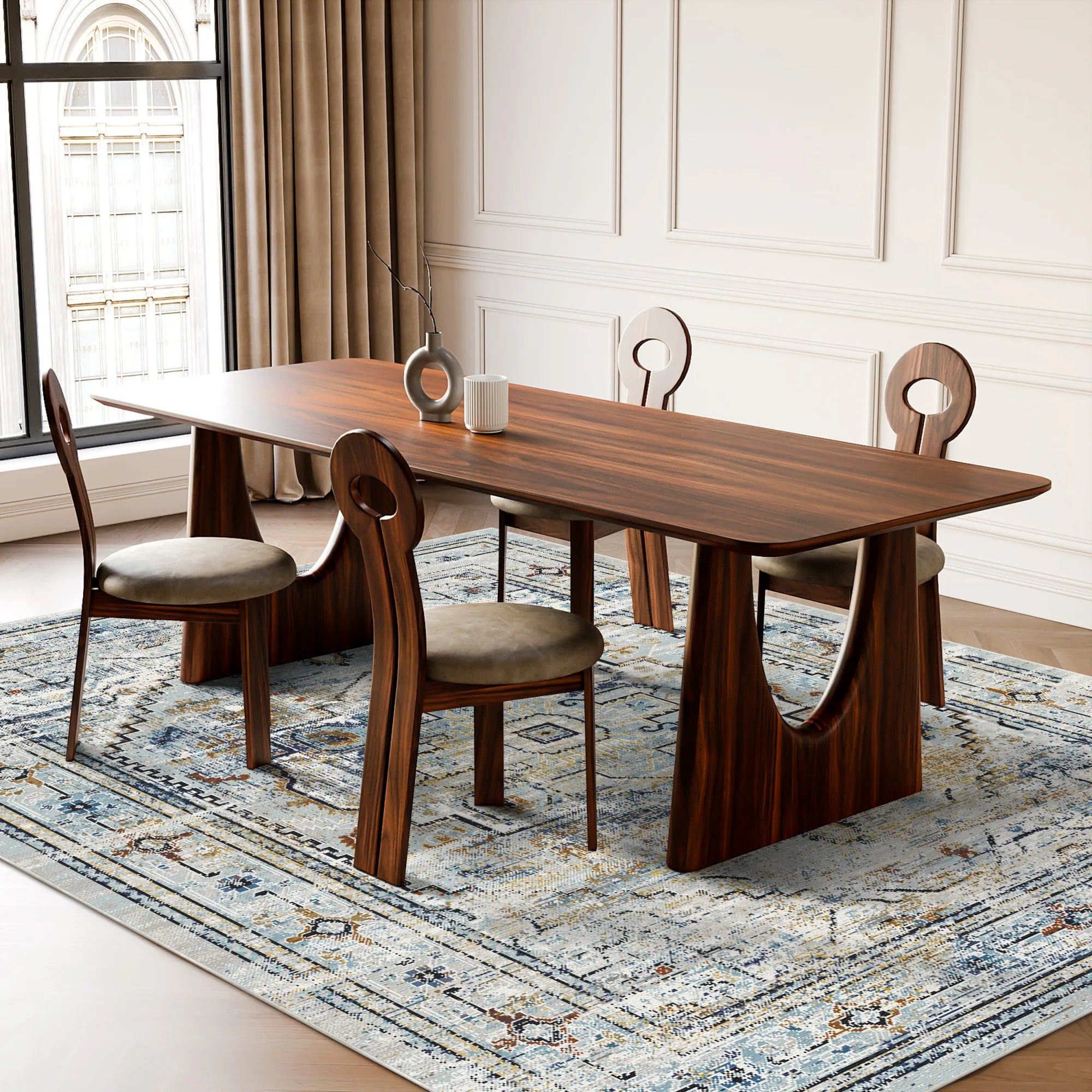 Вивітрений синій геометричний килим медальйон