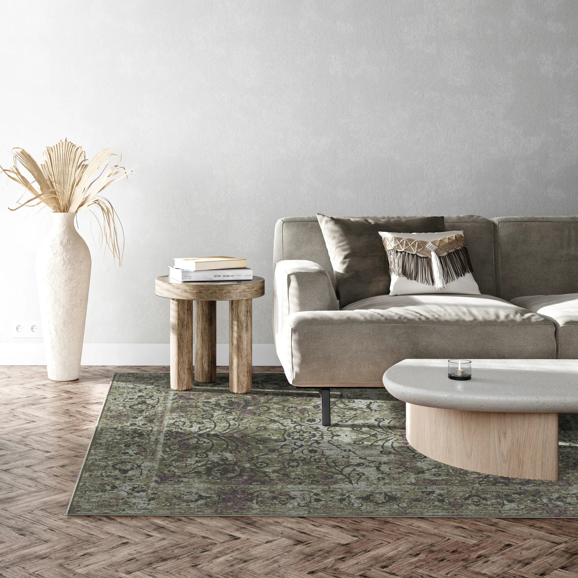 Килим з квітковим принтом оливкового кольору Тоскана