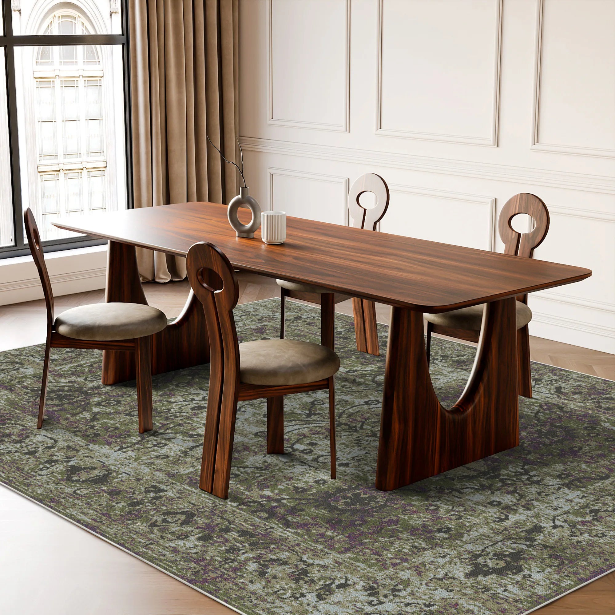 Килим з квітковим принтом оливкового кольору Тоскана