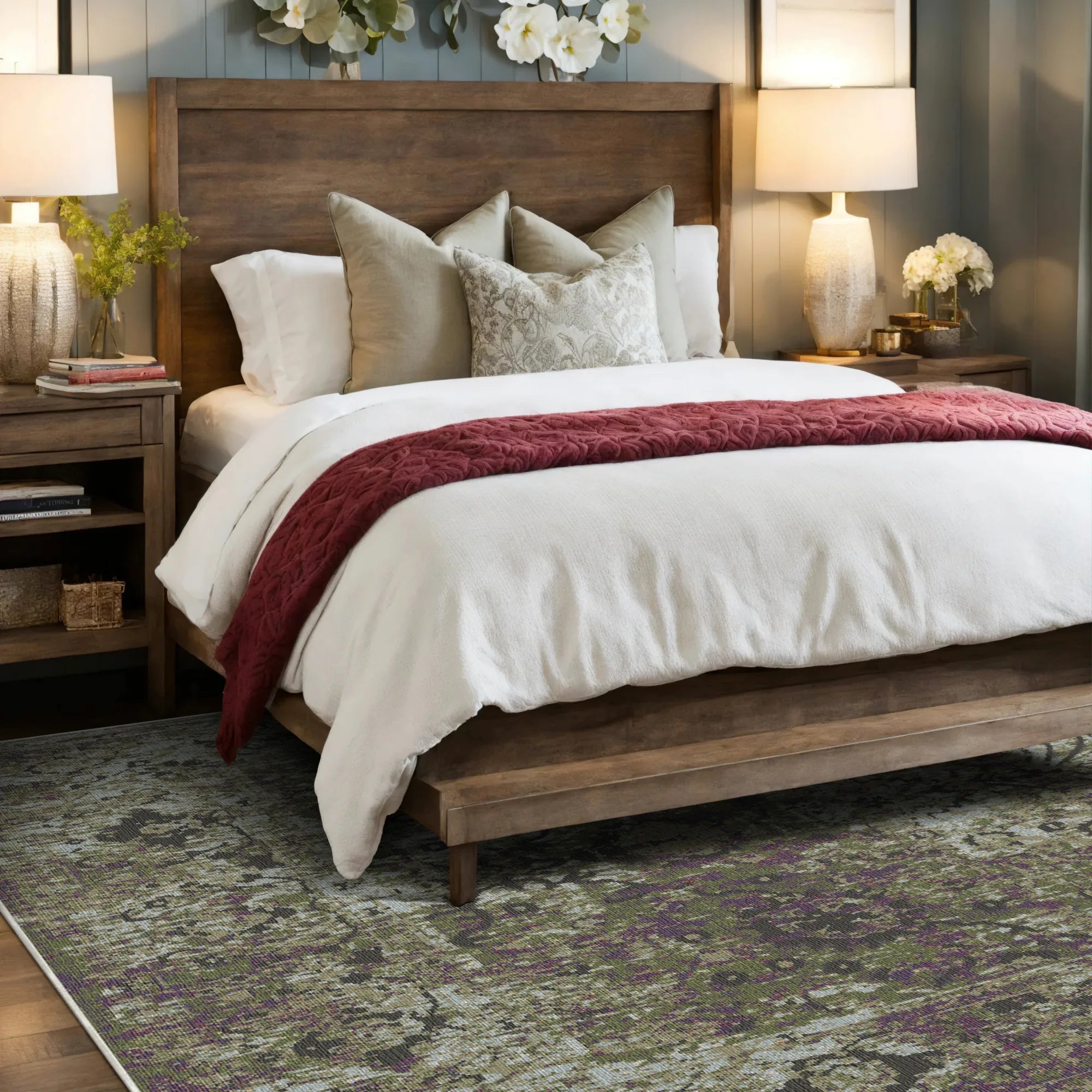 Килим з квітковим принтом оливкового кольору Тоскана