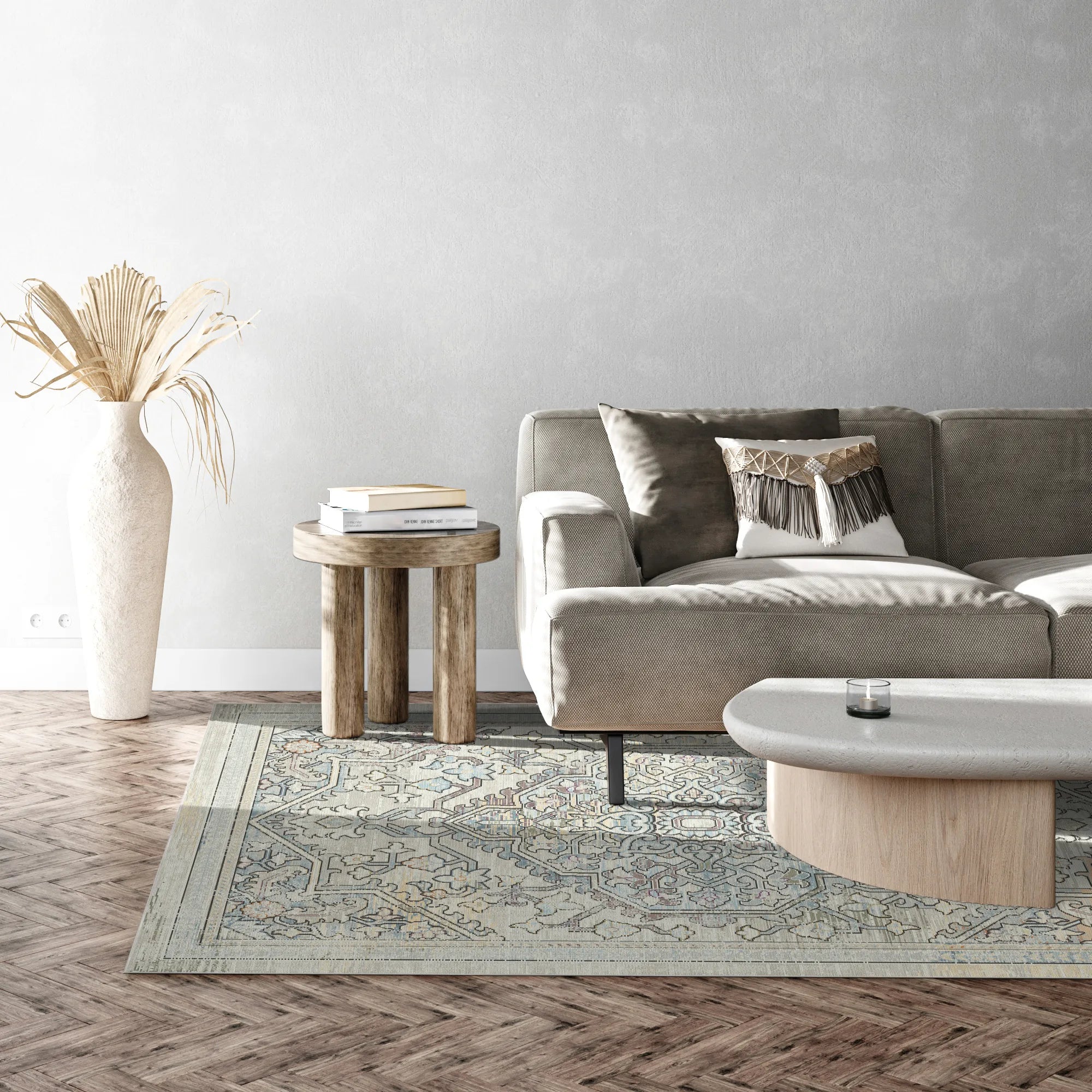 Вінтажний килим із вицвілим медальйоном Sage