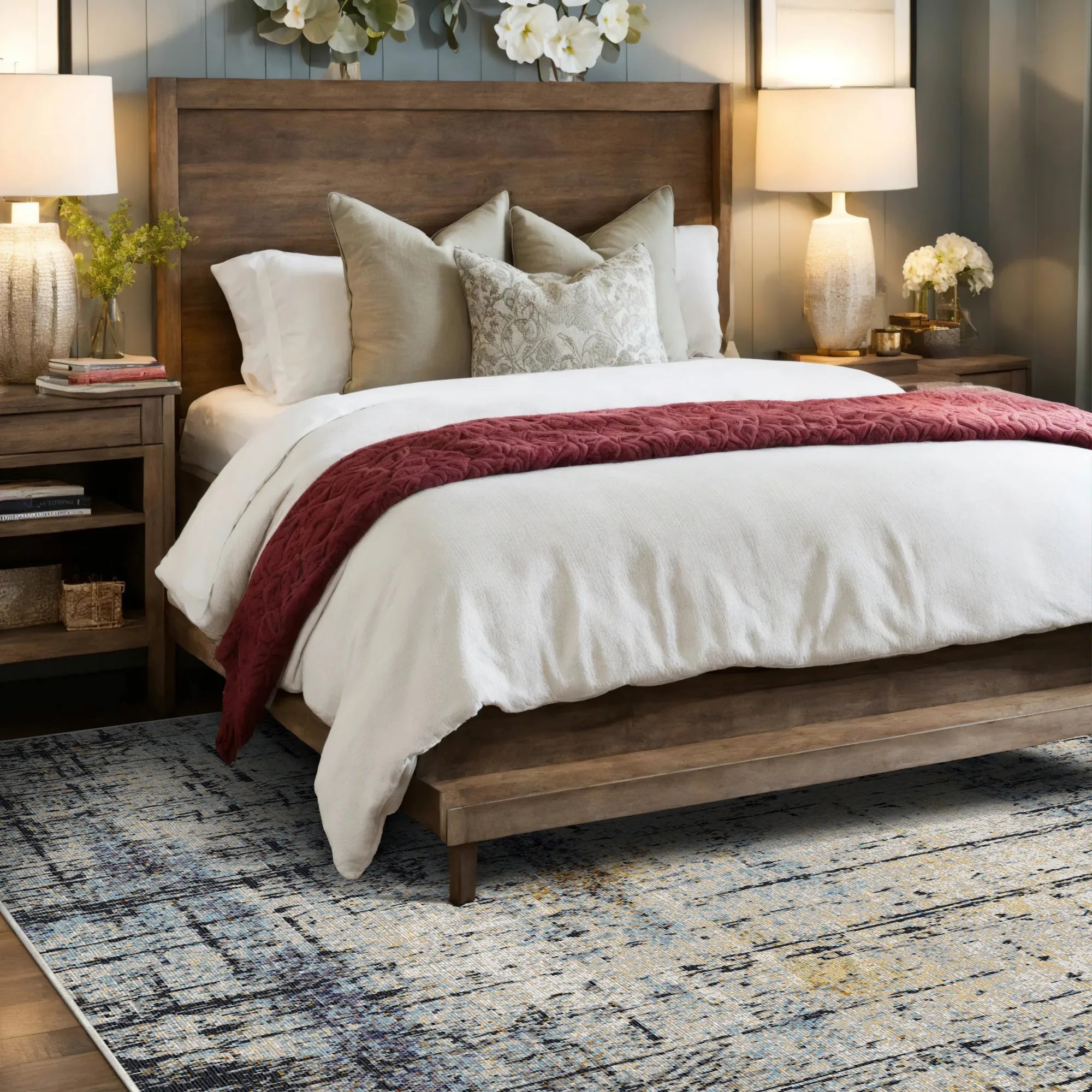 Вінтажний синій квітковий килимок-решітка