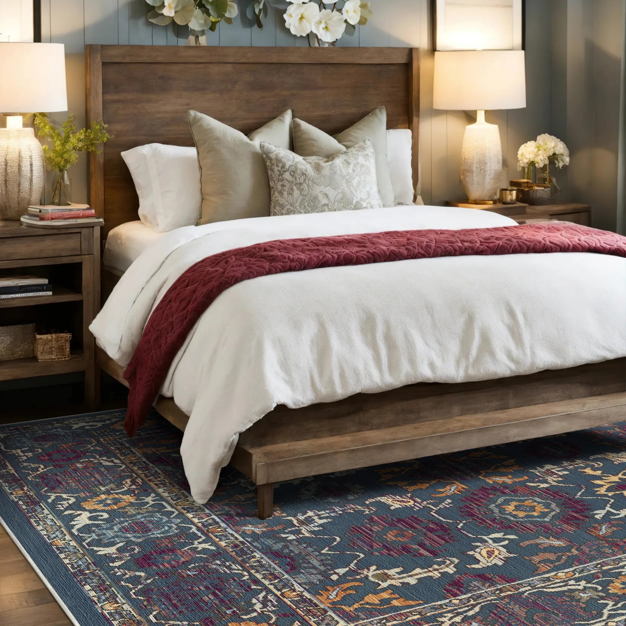 Античний квітковий килим індиго Пальметта