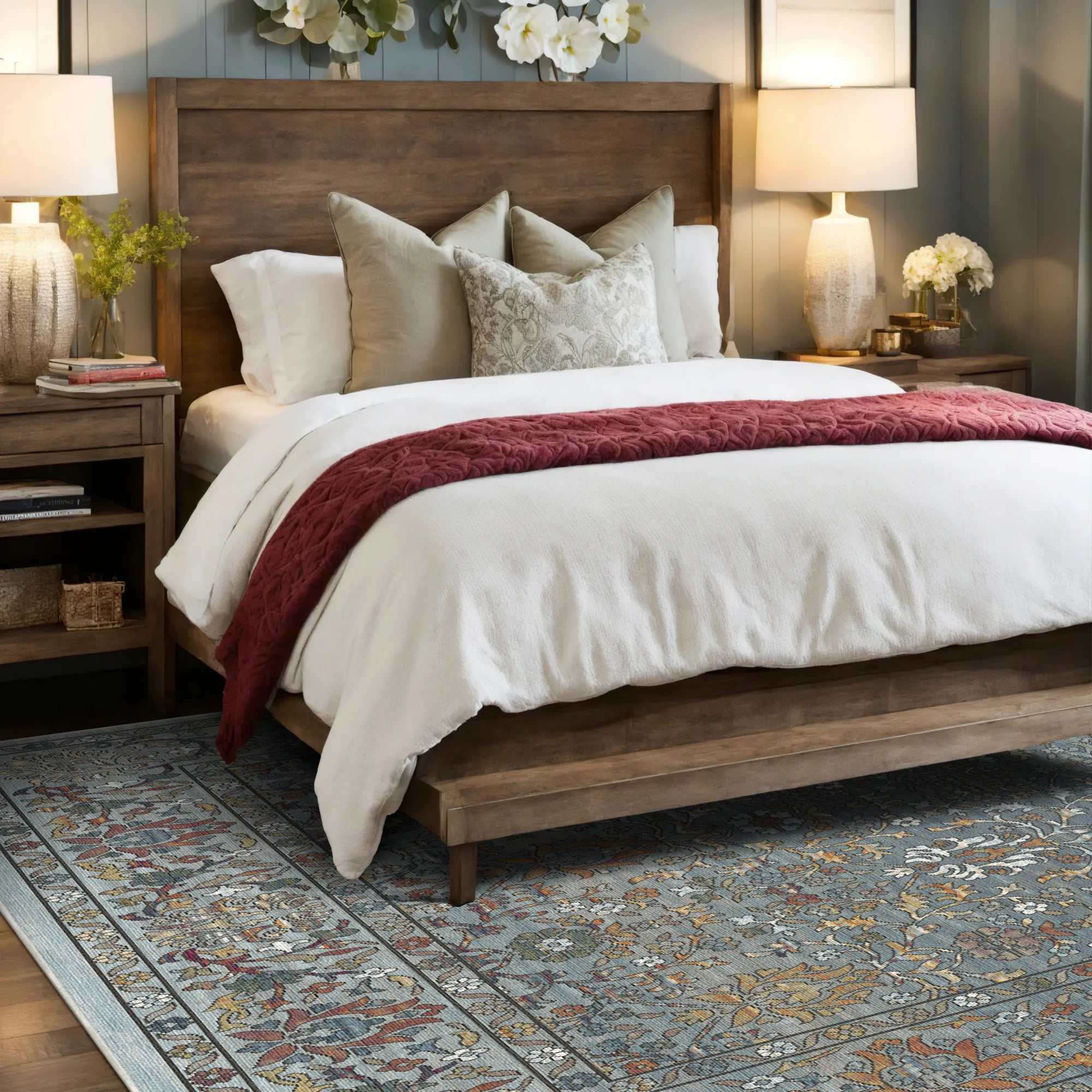 Антикварний квітковий килим Блакитна луг