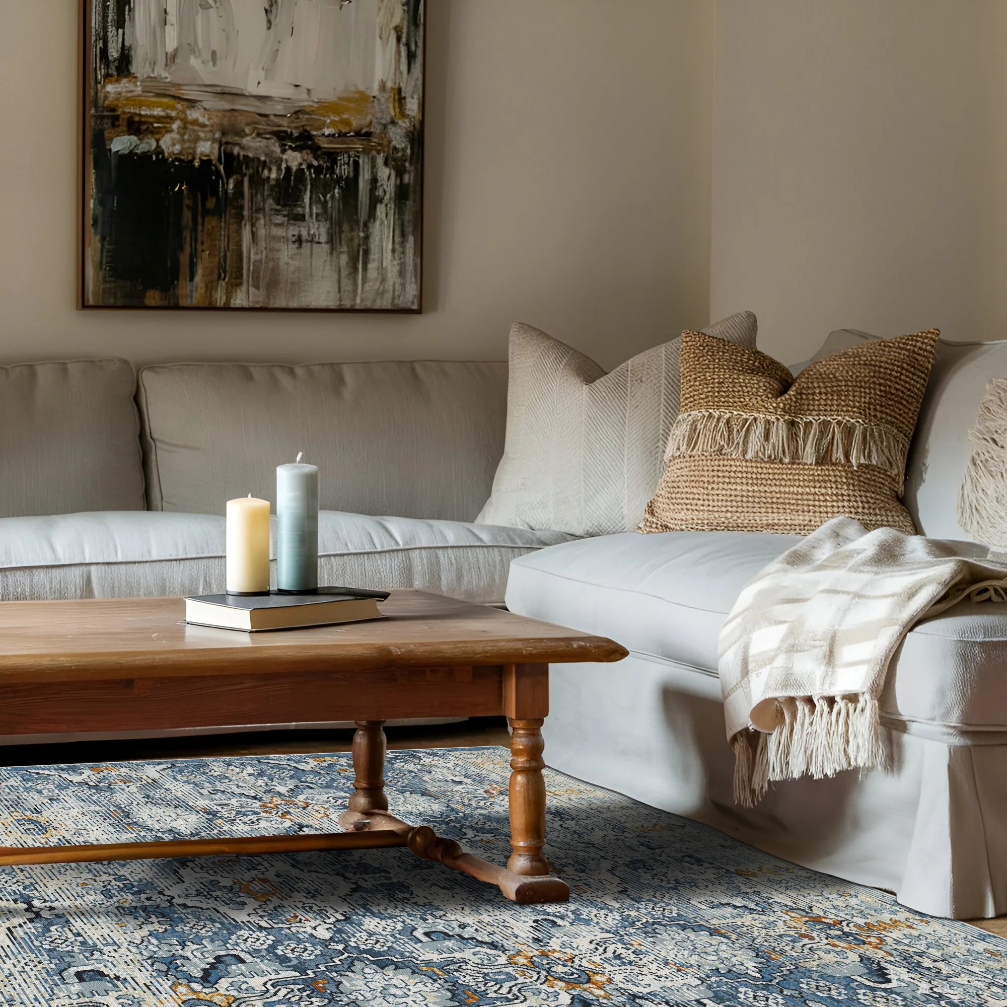 Антикварний решітчастий килим індиго Серапі