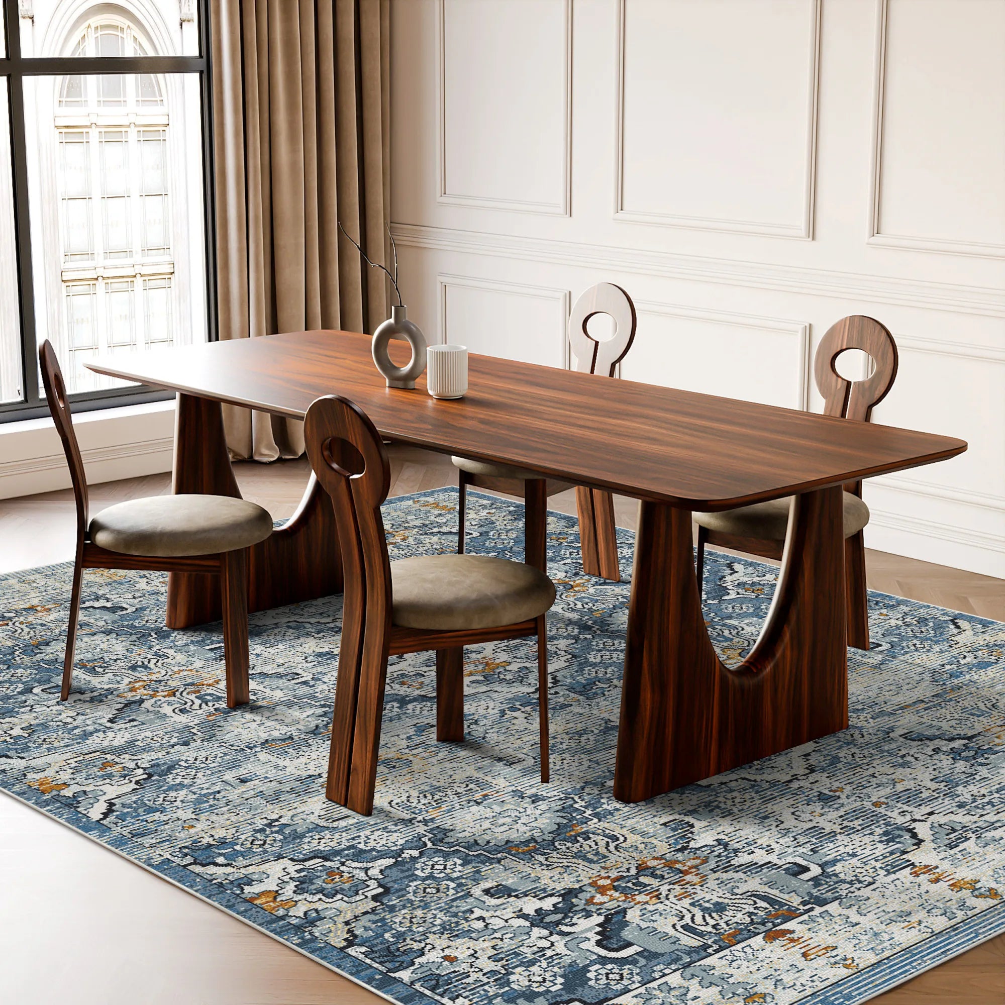 Антикварний решітчастий килим індиго Серапі