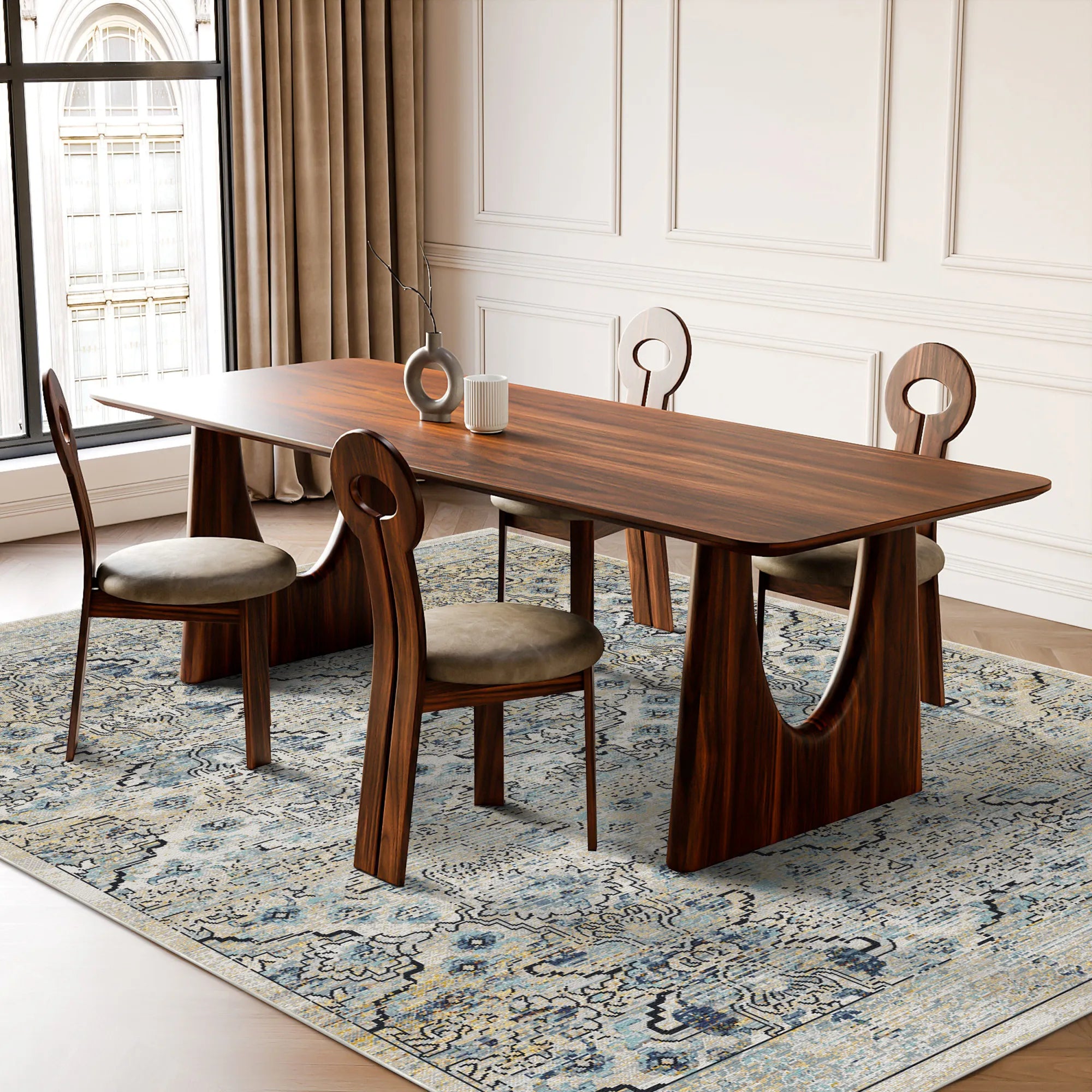 Вінтажний нейтральний решітчастий килим Serapi