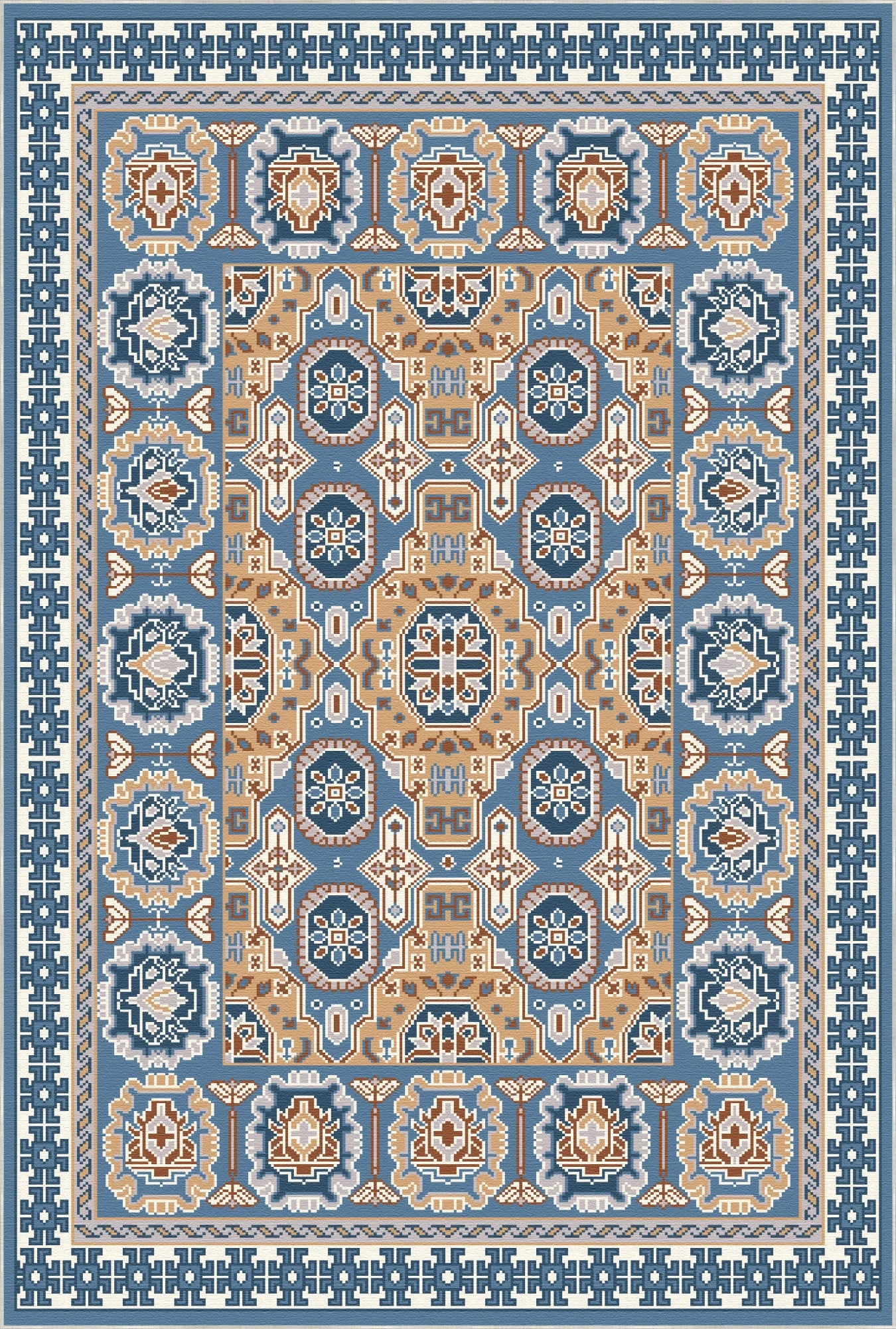 Геометричний килим Solas Azure з решіткою