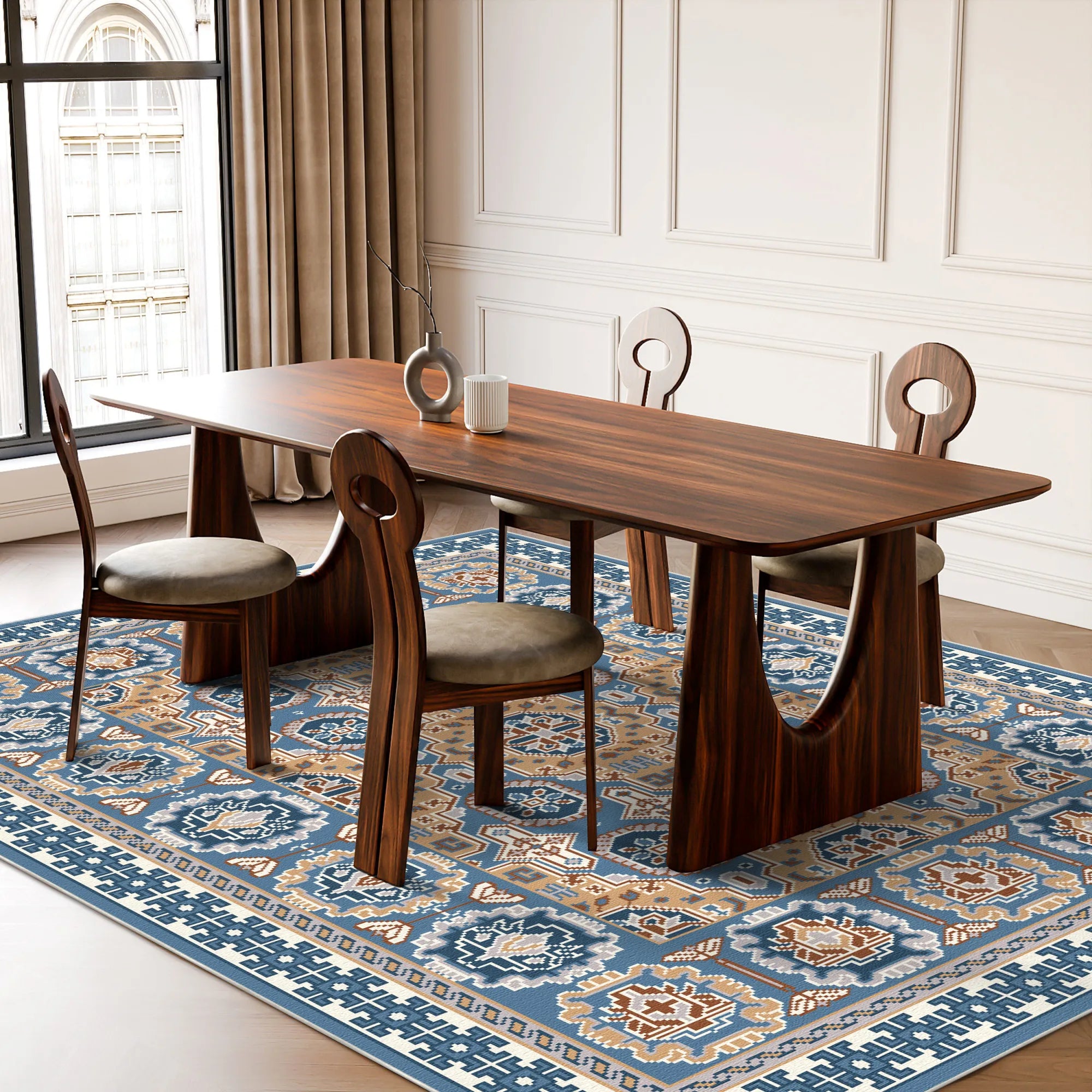 Геометричний килим Solas Azure з решіткою