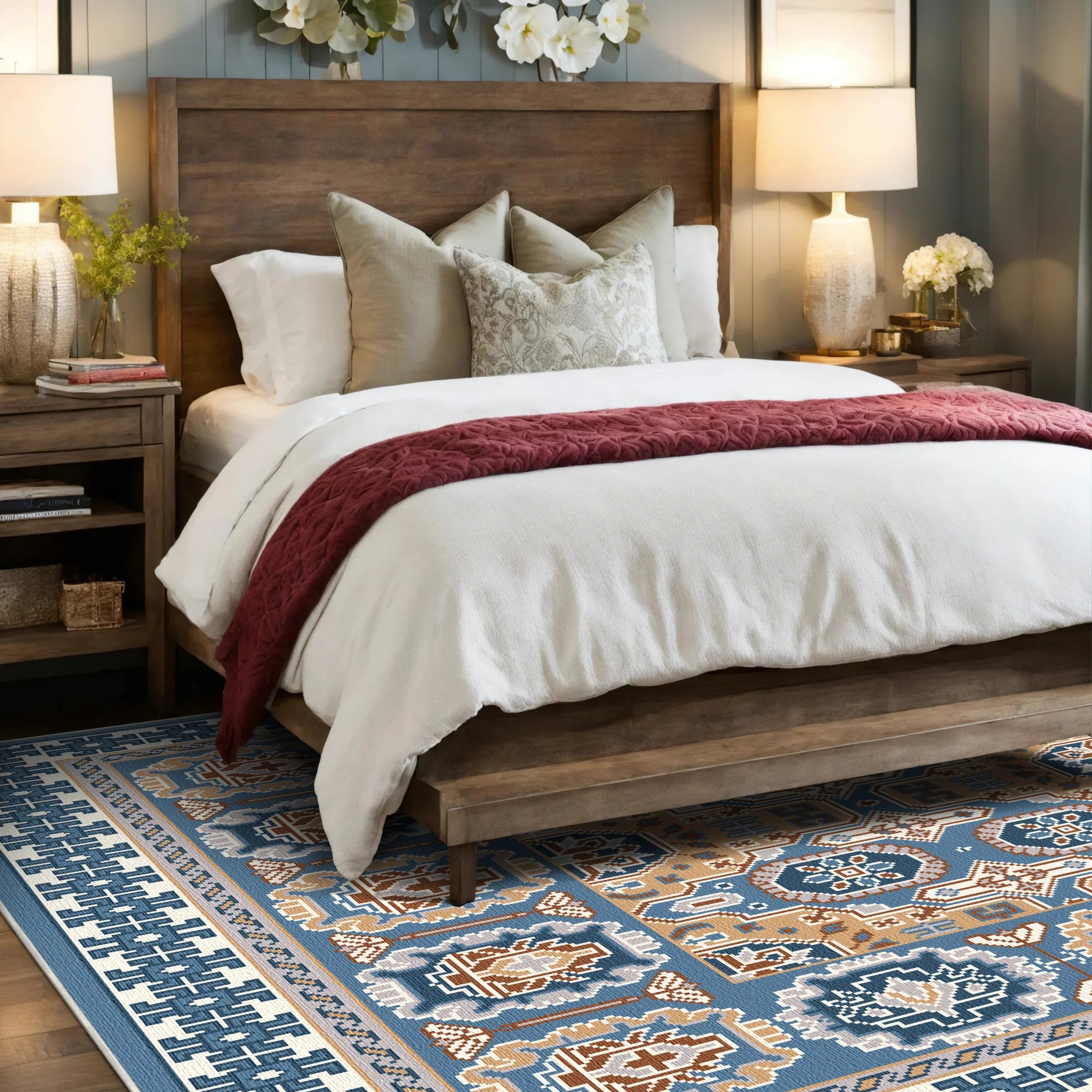 Геометричний килим Solas Azure з решіткою