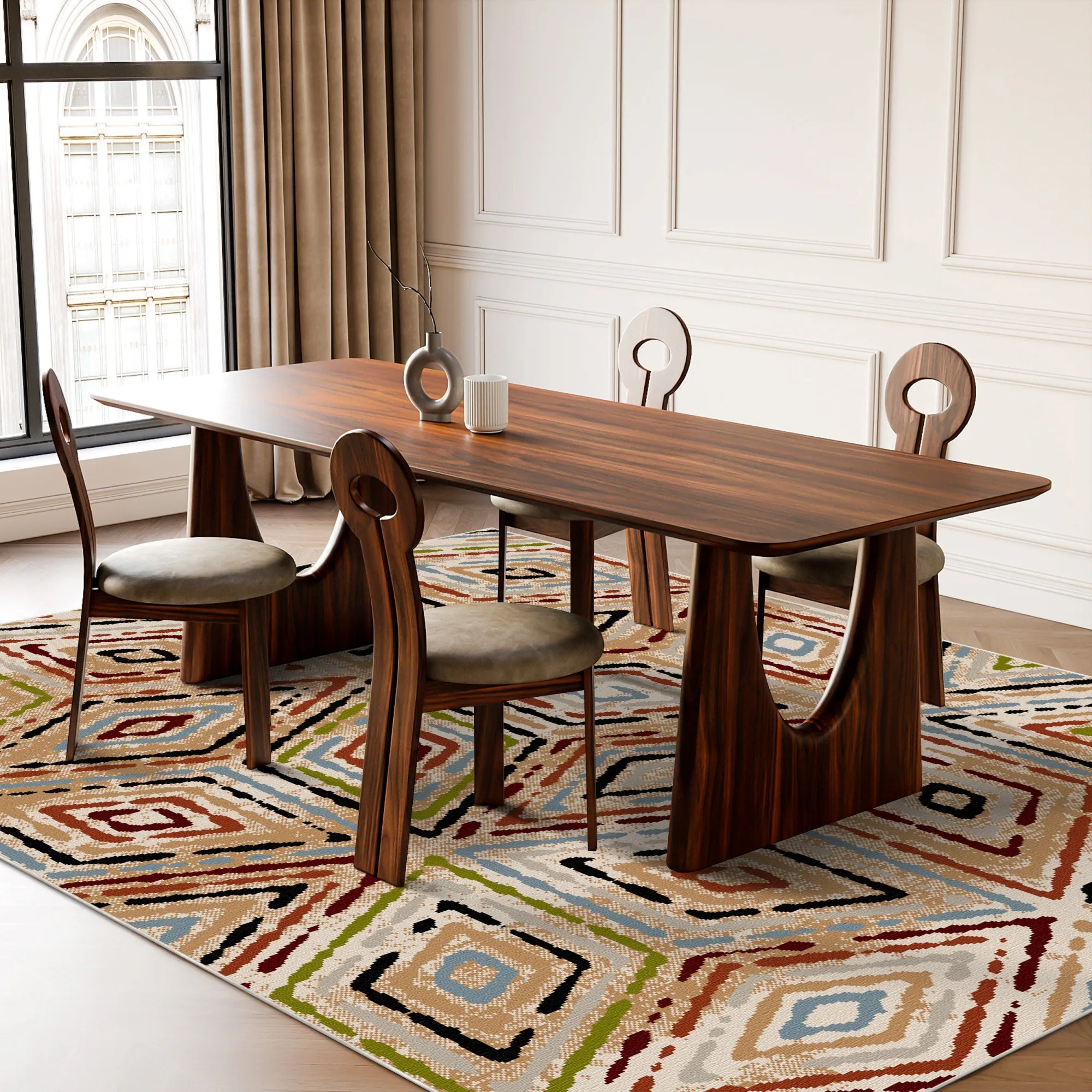 Яскравий килим з геометричним ромбом у стилі бохо