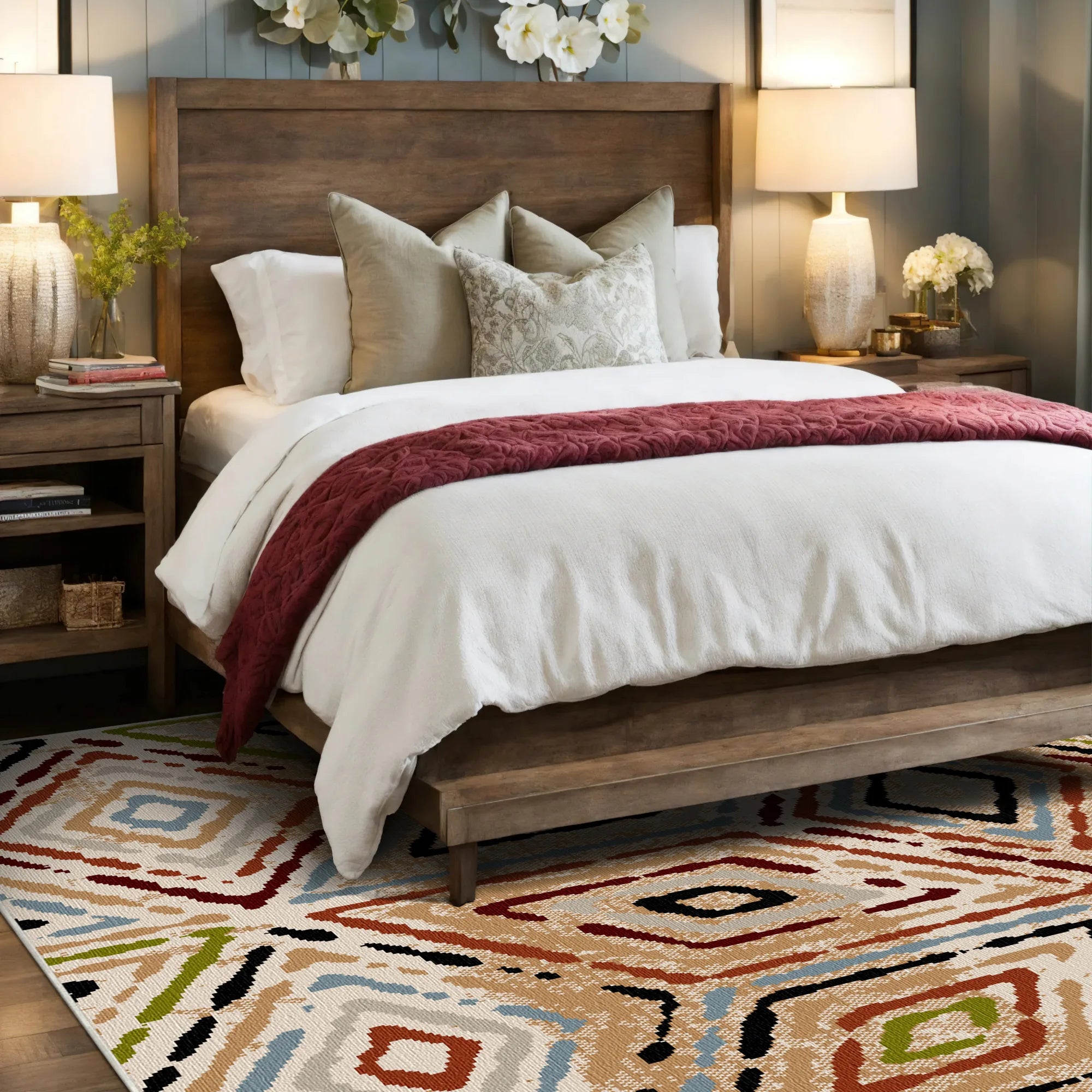 Яскравий килим з геометричним ромбом у стилі бохо