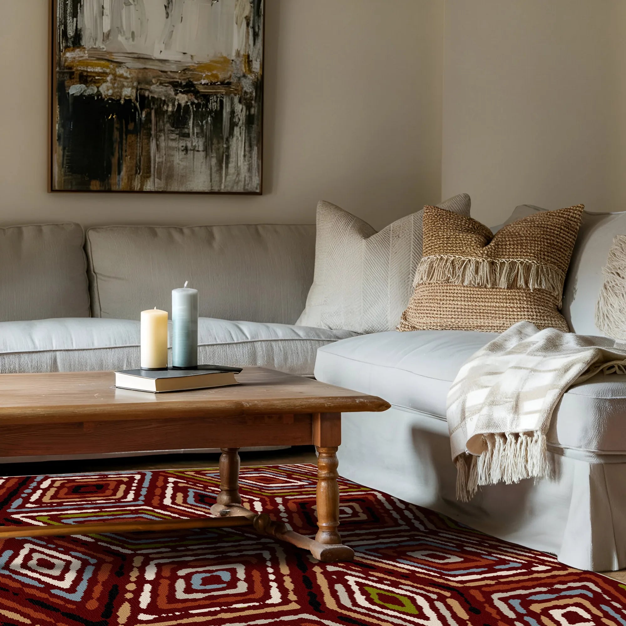 Сільський червоний племінний килим з діамантами