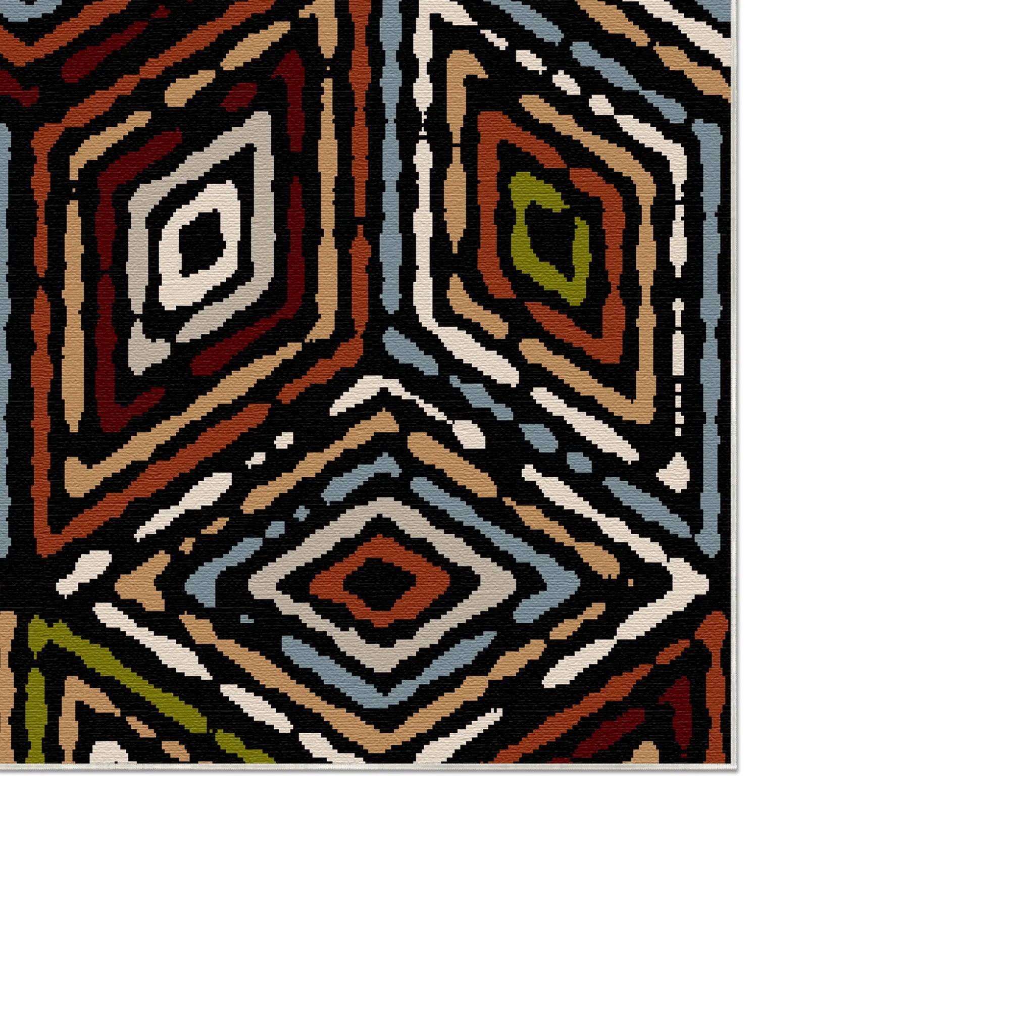 Яскравий червоно чорний килим з етно ромбами