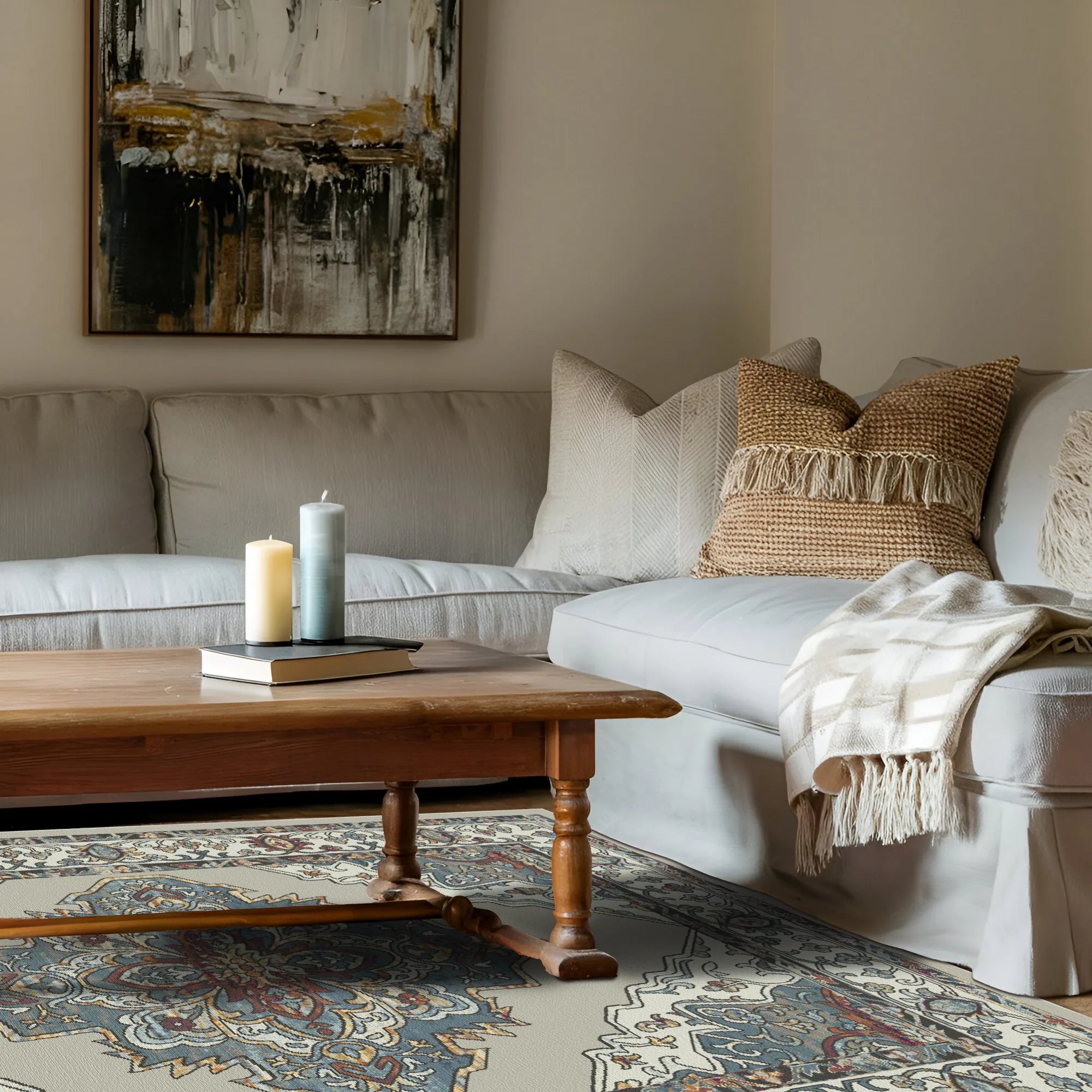 Сріблястий килим Serene Oasis з медальйоном