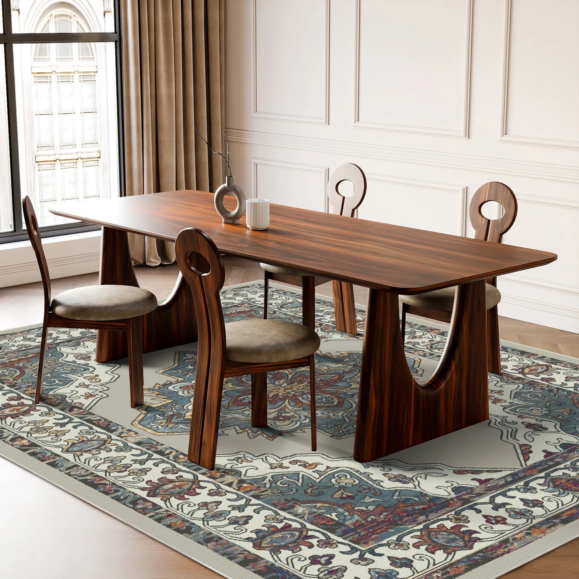 Сріблястий килим Serene Oasis з медальйоном