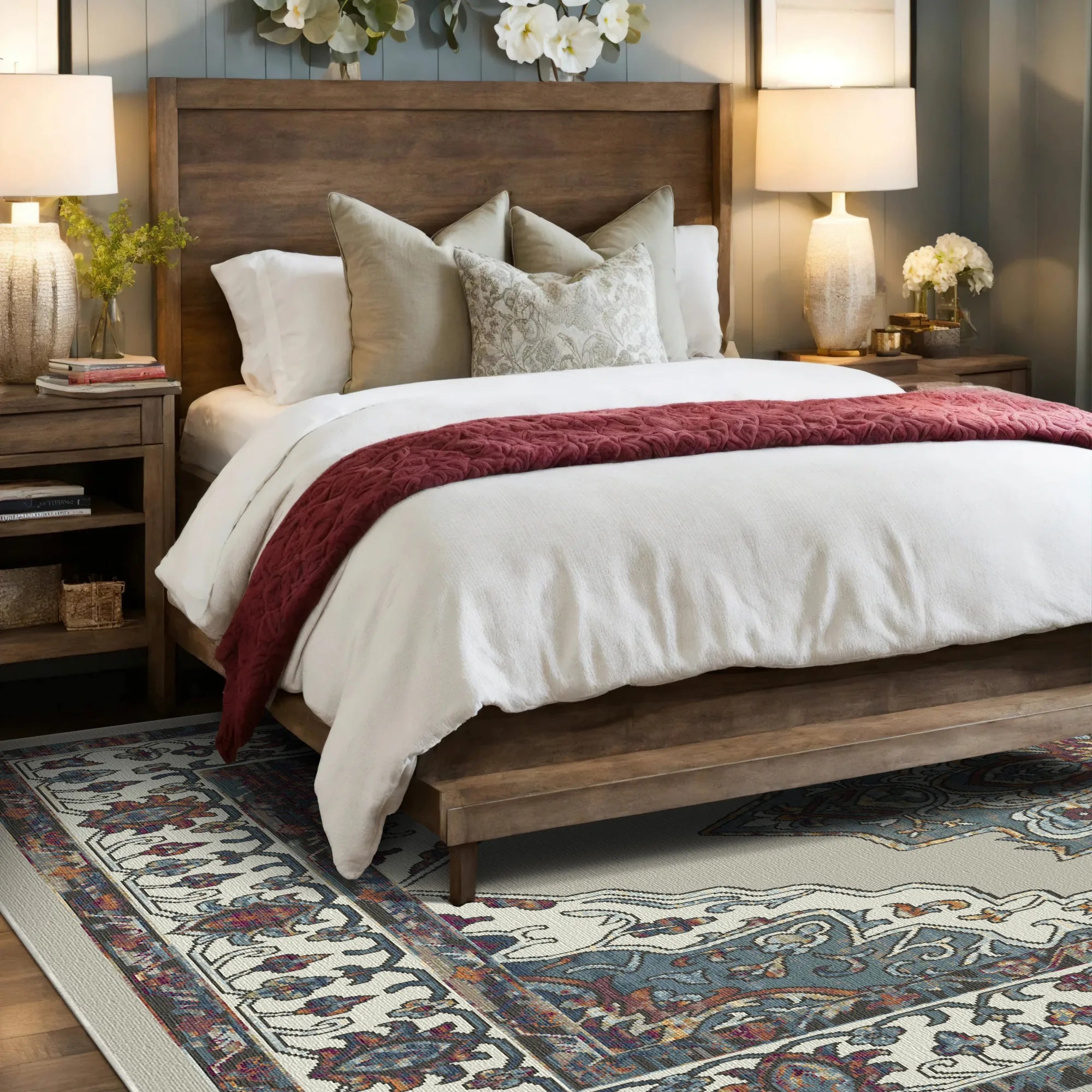 Сріблястий килим Serene Oasis з медальйоном