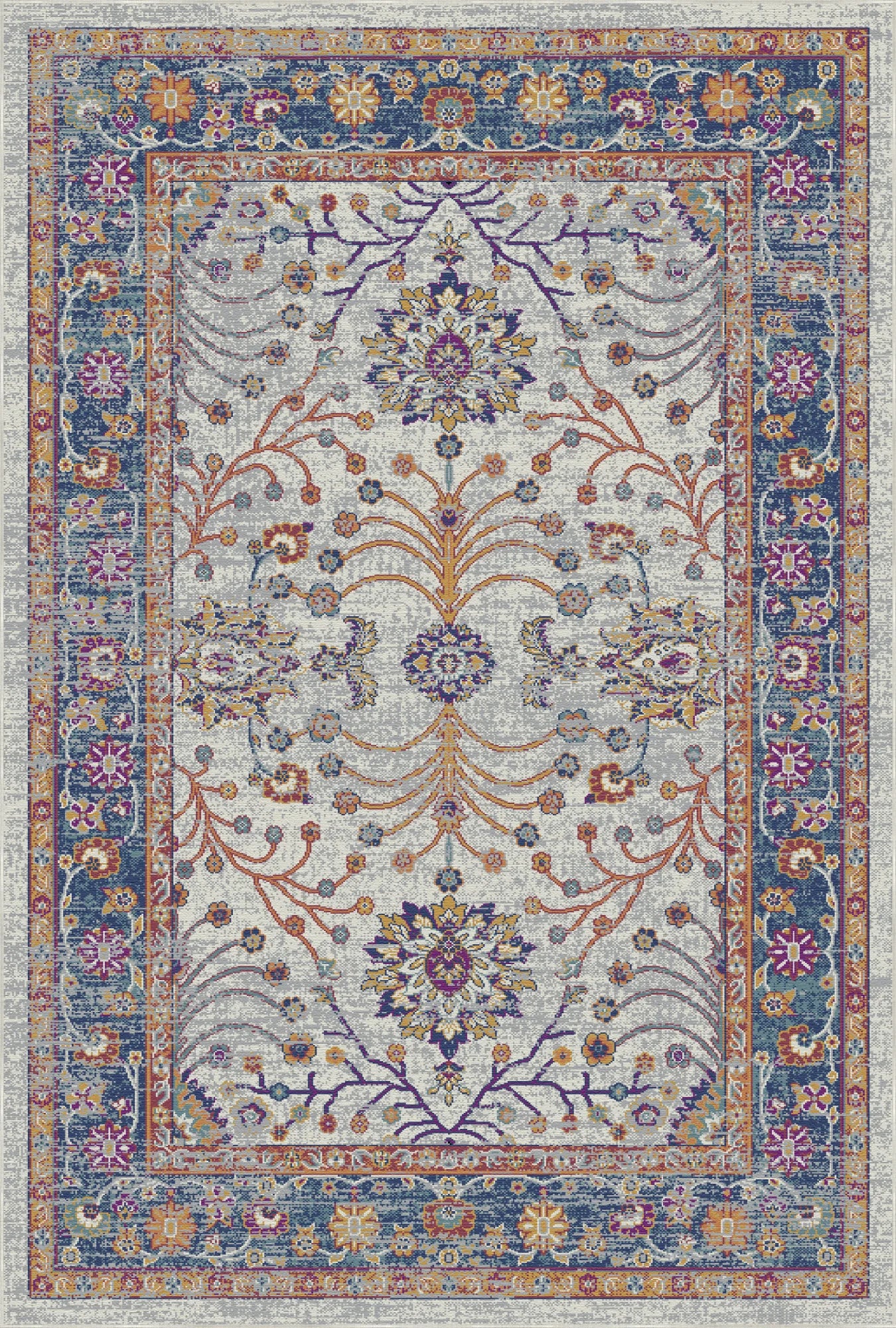 Килим Elara Темно сірий з квітковим малюнком