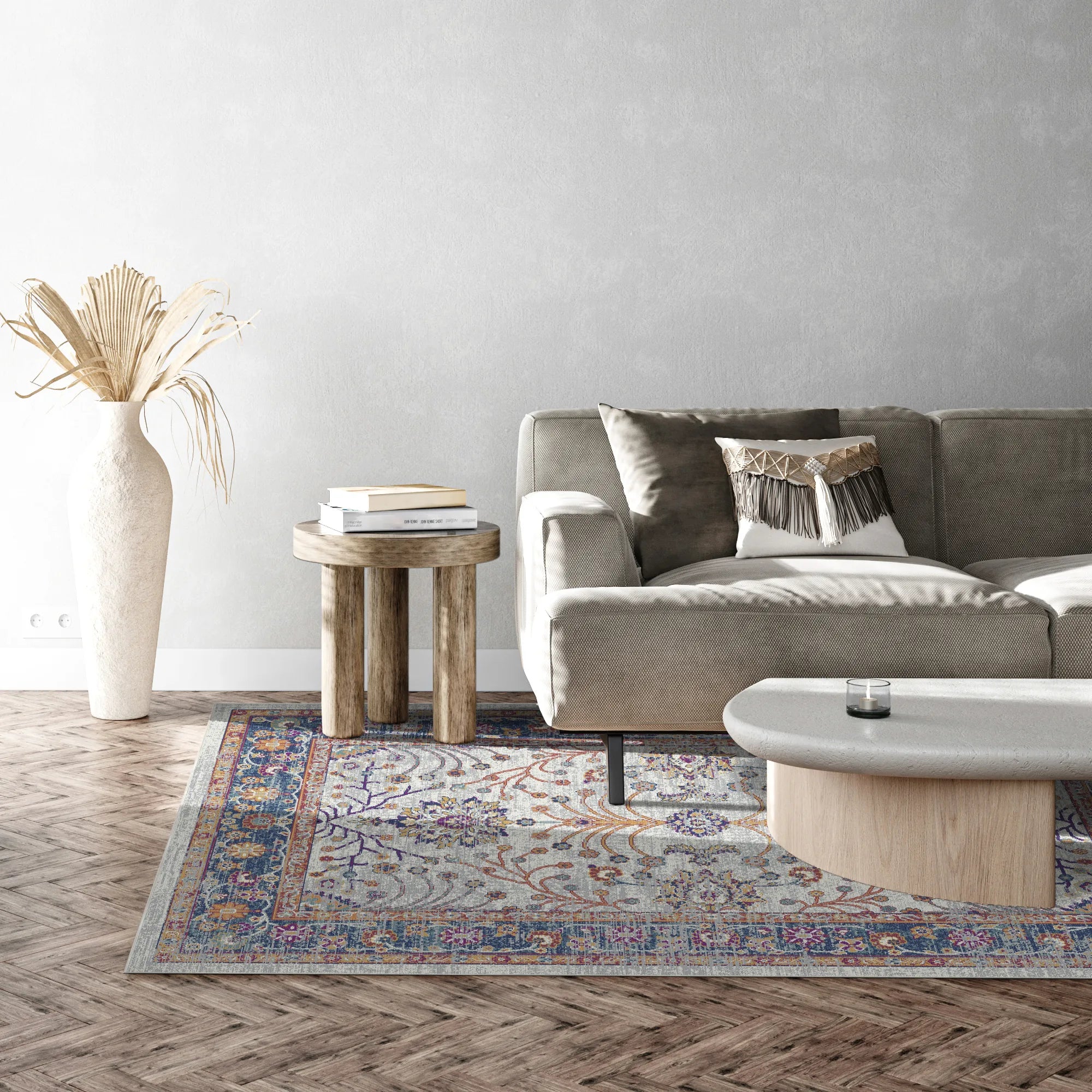 Килим Elara Navy Gray з квітковим візерунком