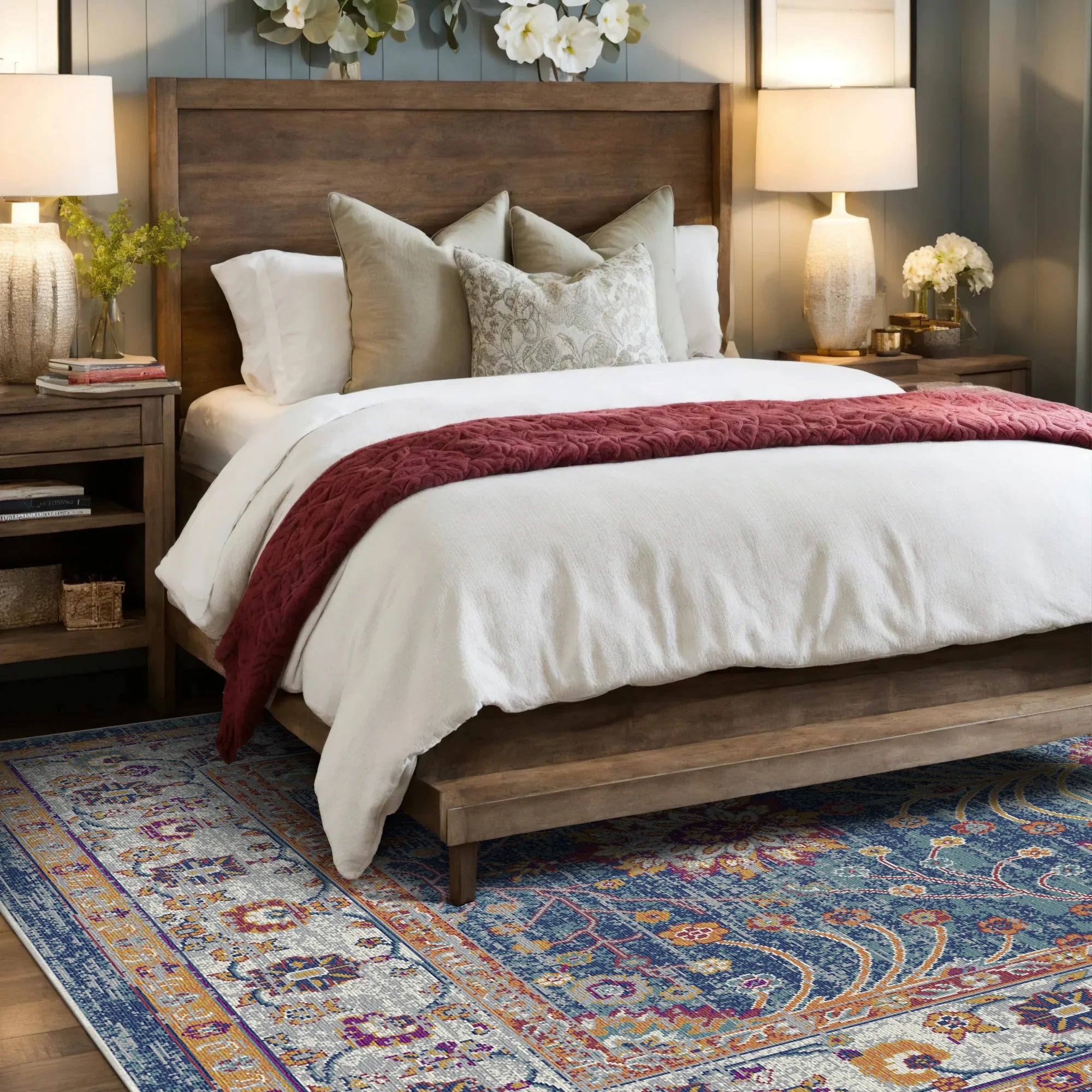 Килим із квітковим принтом Elara Slate сірого кольору