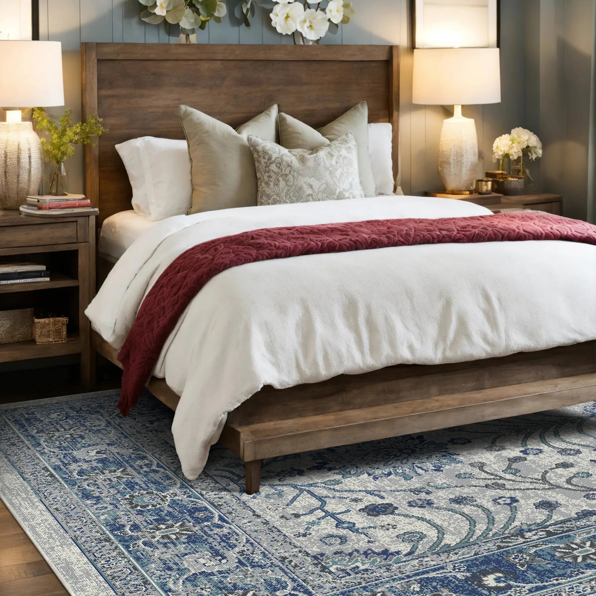 Килим Elara сіро синього квіткового кольору