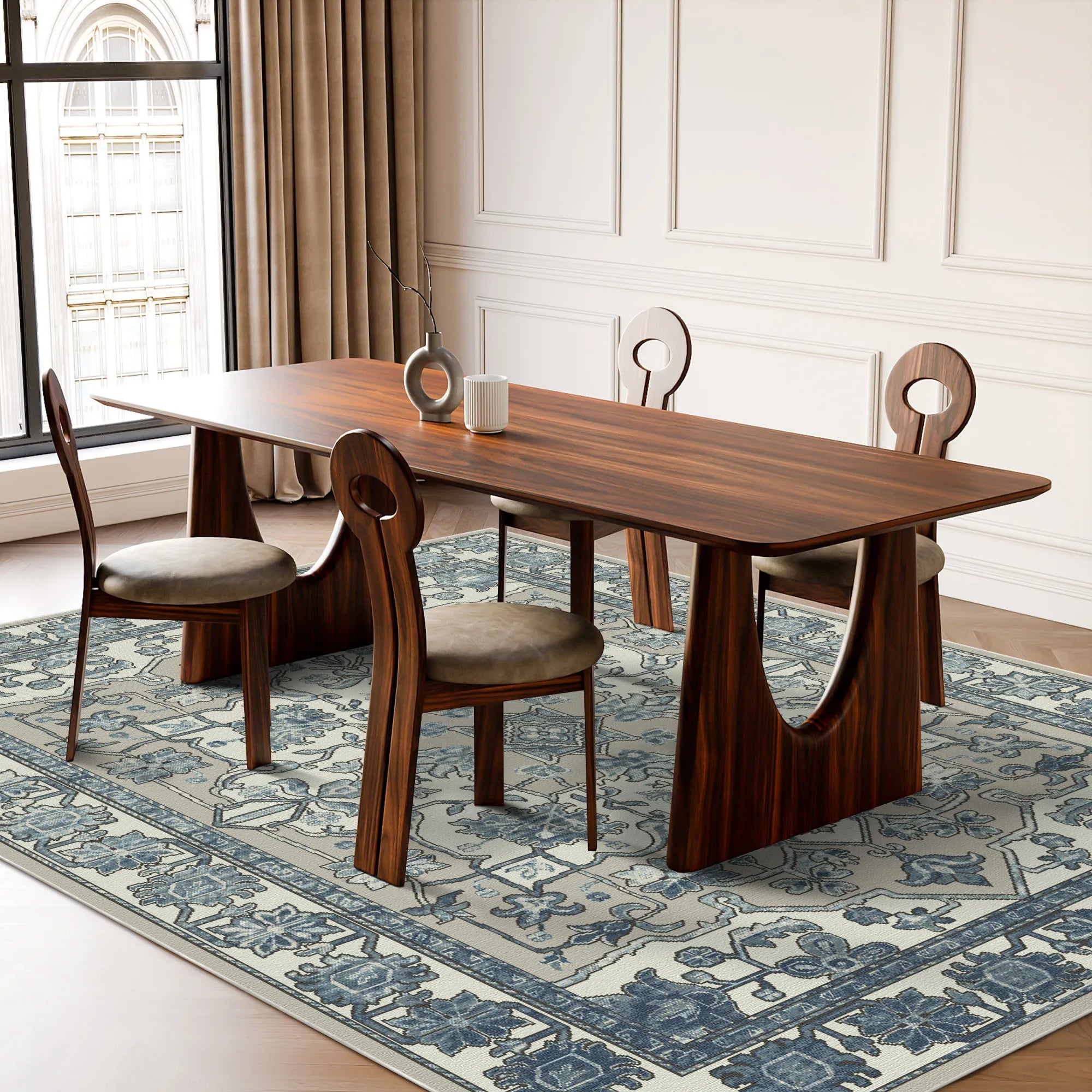 Синьо сірий квітковий килим Aria