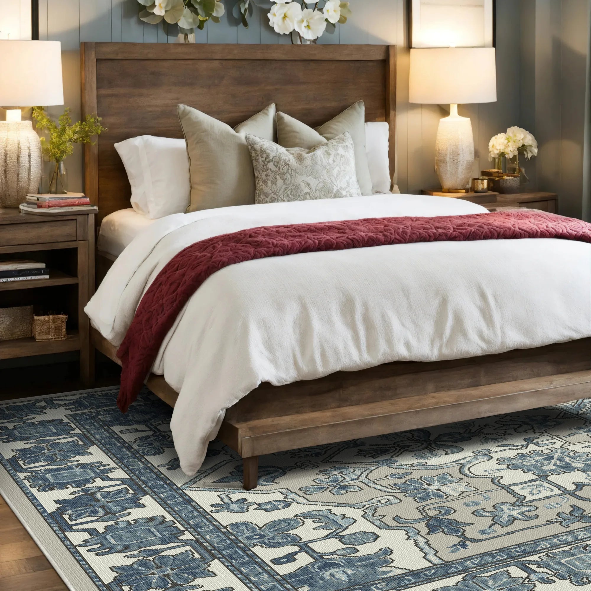 Синьо сірий квітковий килим Aria