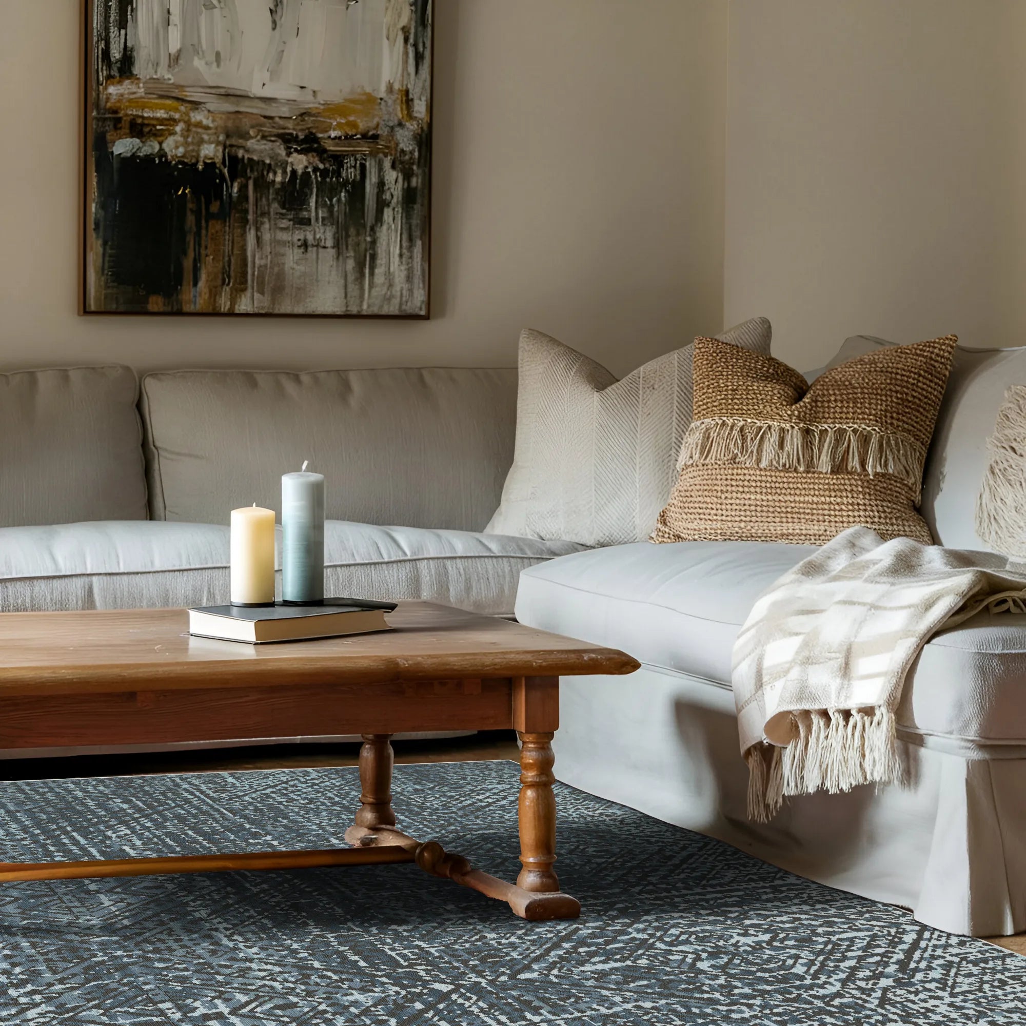 Килим з ґратчастою блакитною тінню