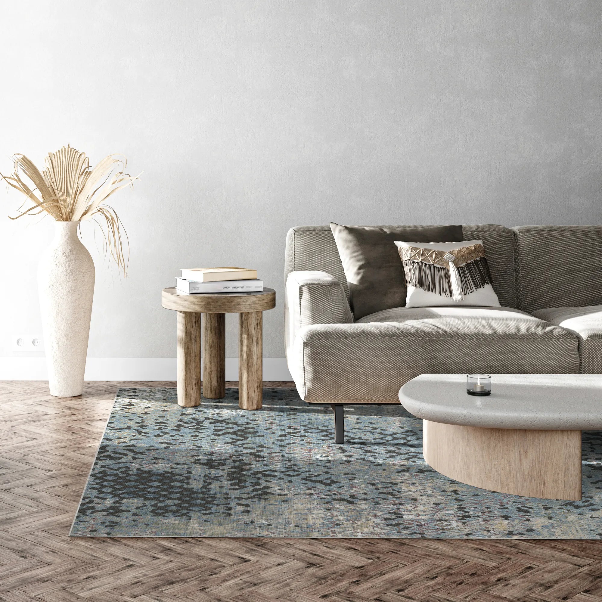 Вінтажний синій килимок решітка зі старими елементами