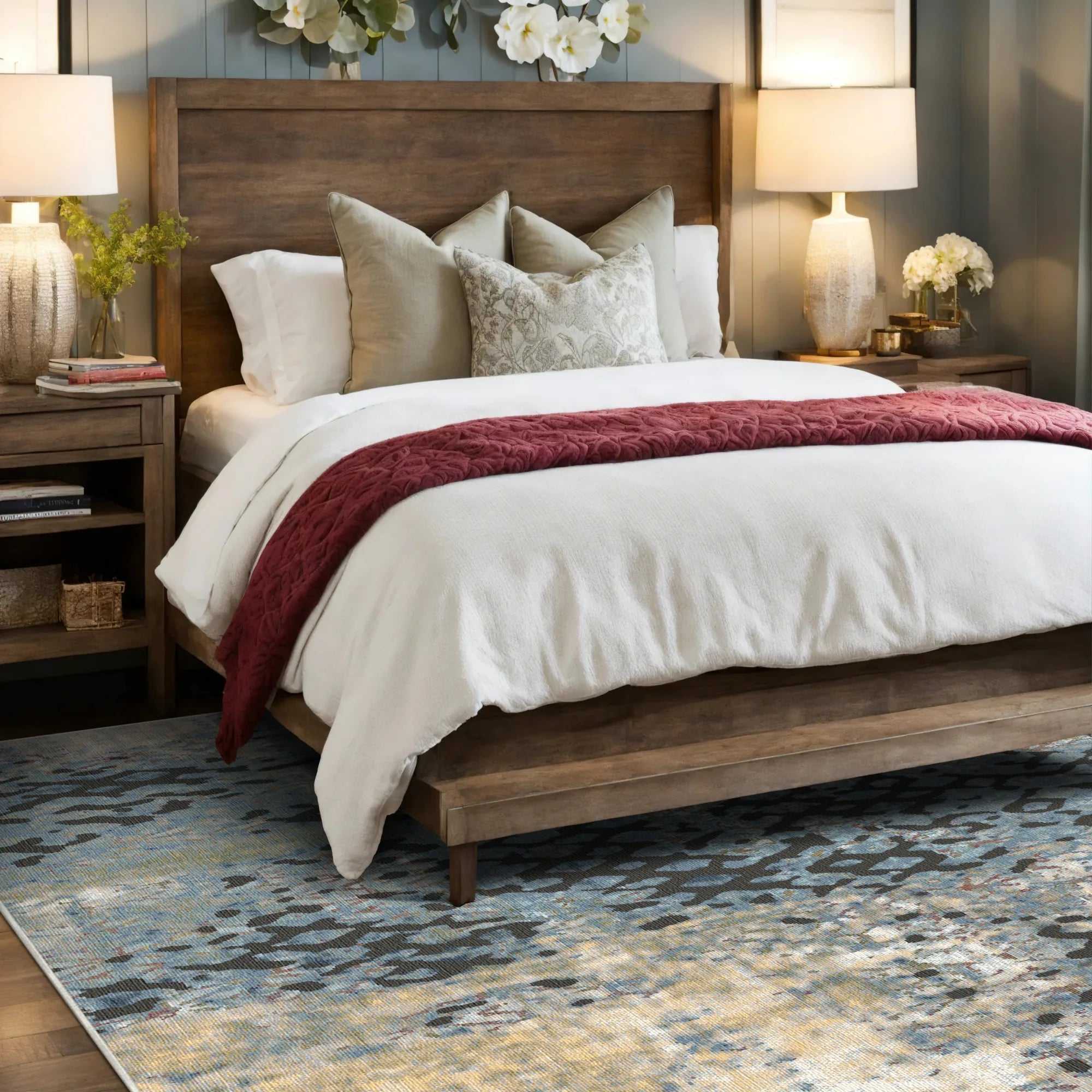 Вінтажний синій килимок решітка зі старими елементами