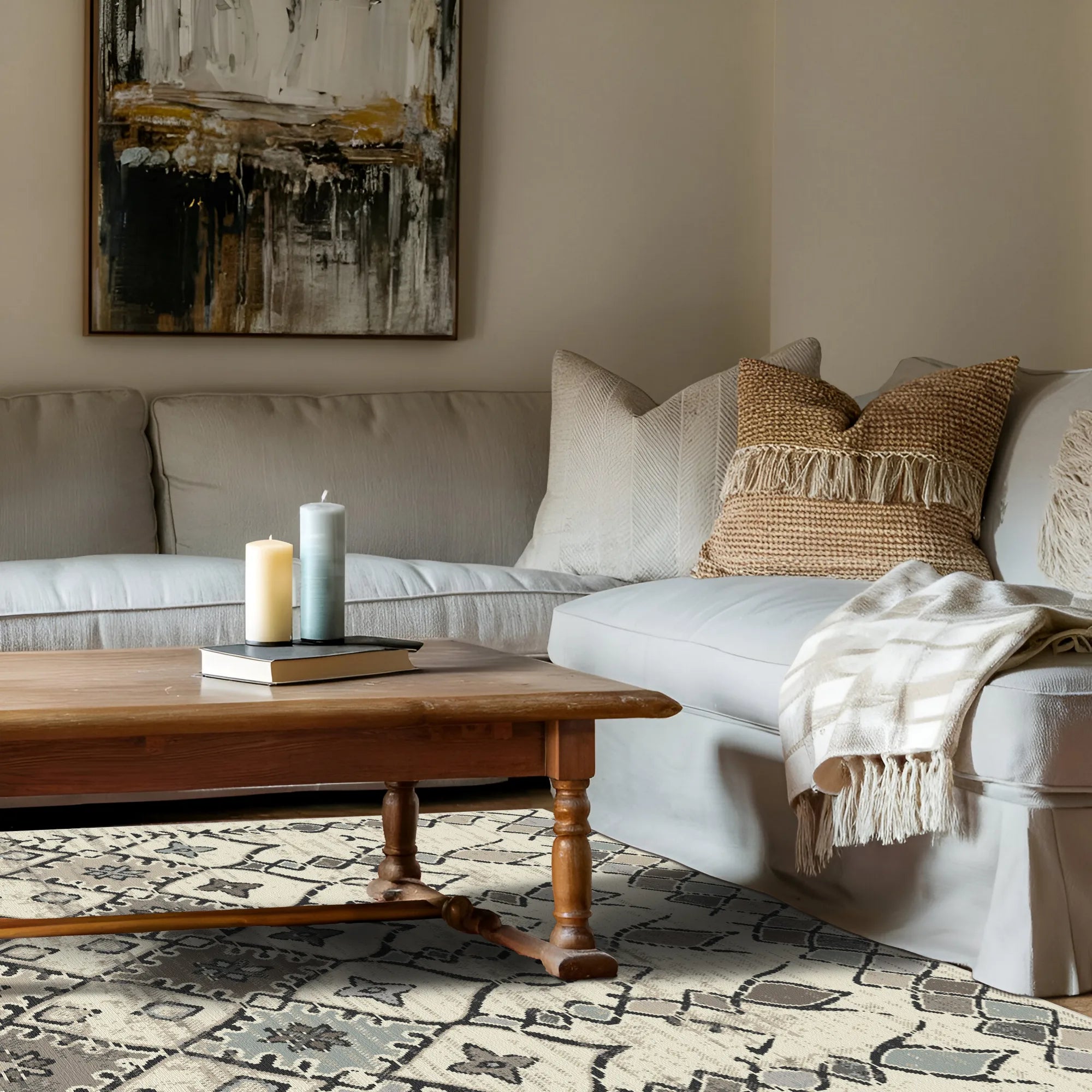Племінний килим Tulum Ivory, що можна прати