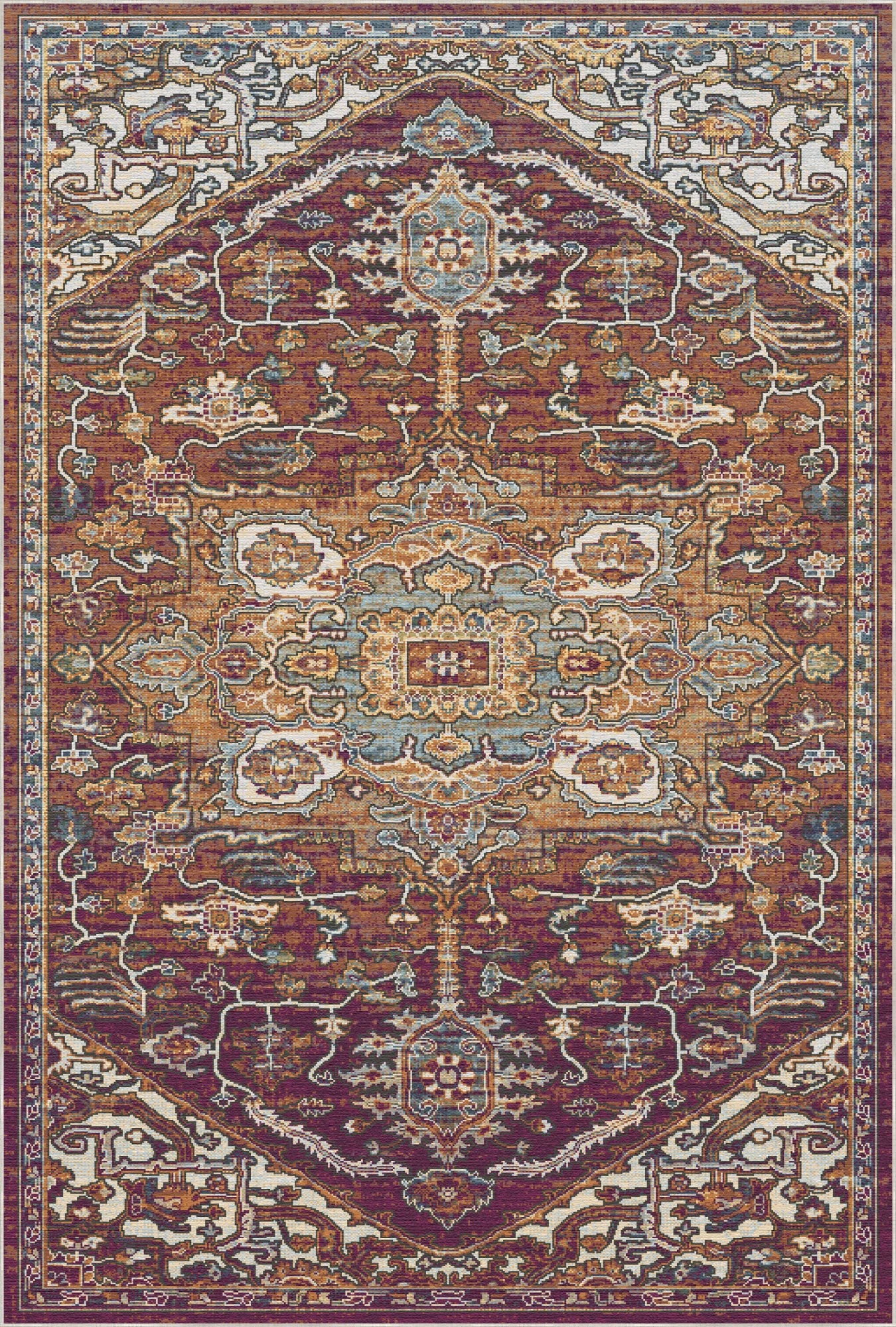 Теракотовий садовий стертий ботанічний килим