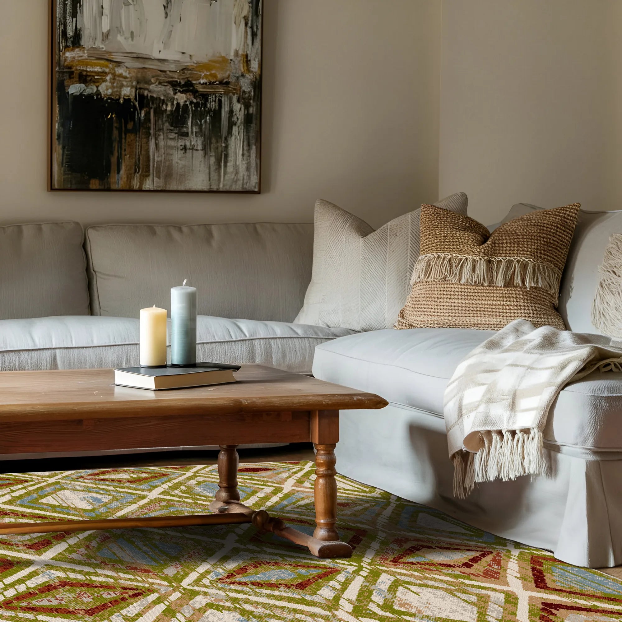 Геометричний килим Jasper Olive що прається