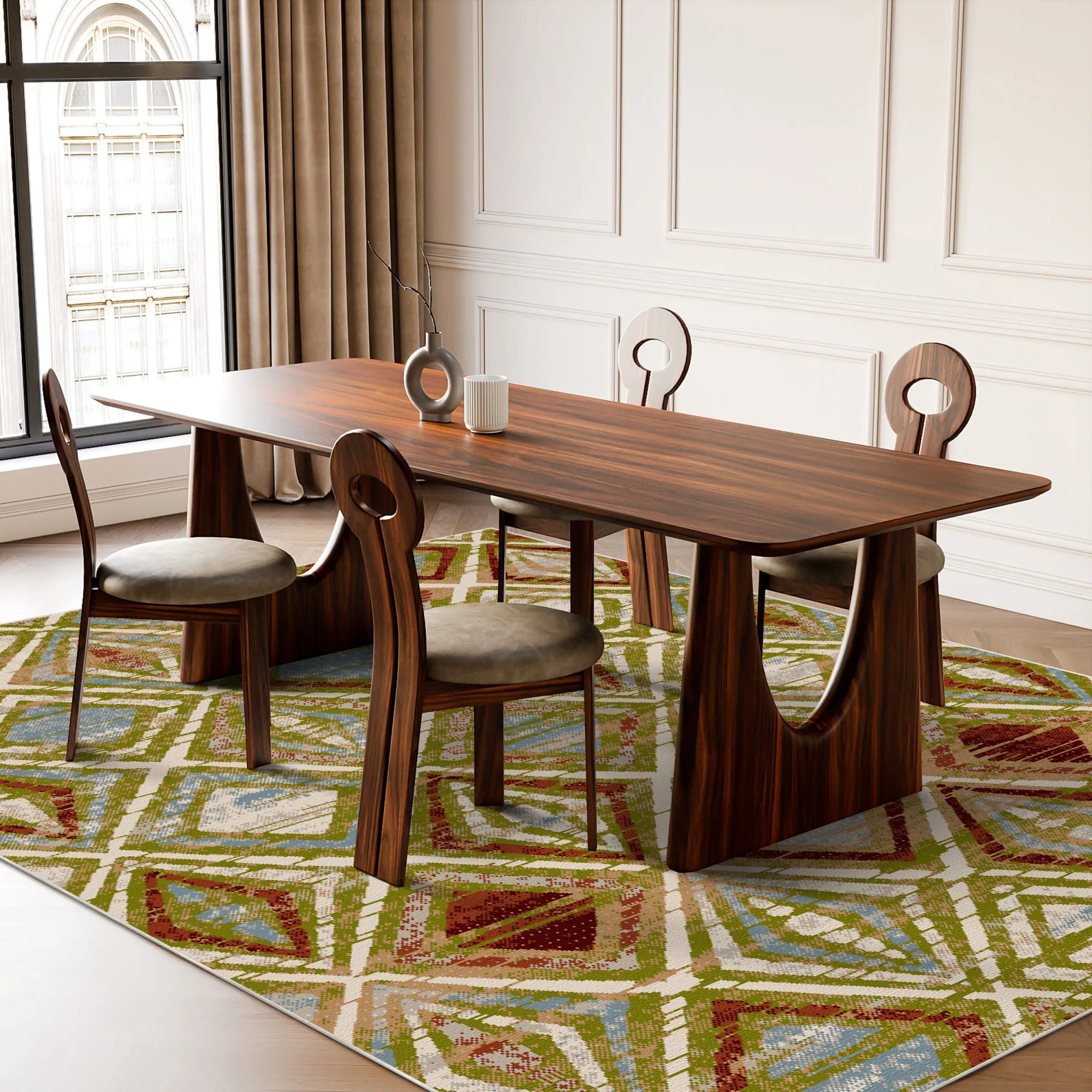 Геометричний килим Jasper Olive що прається