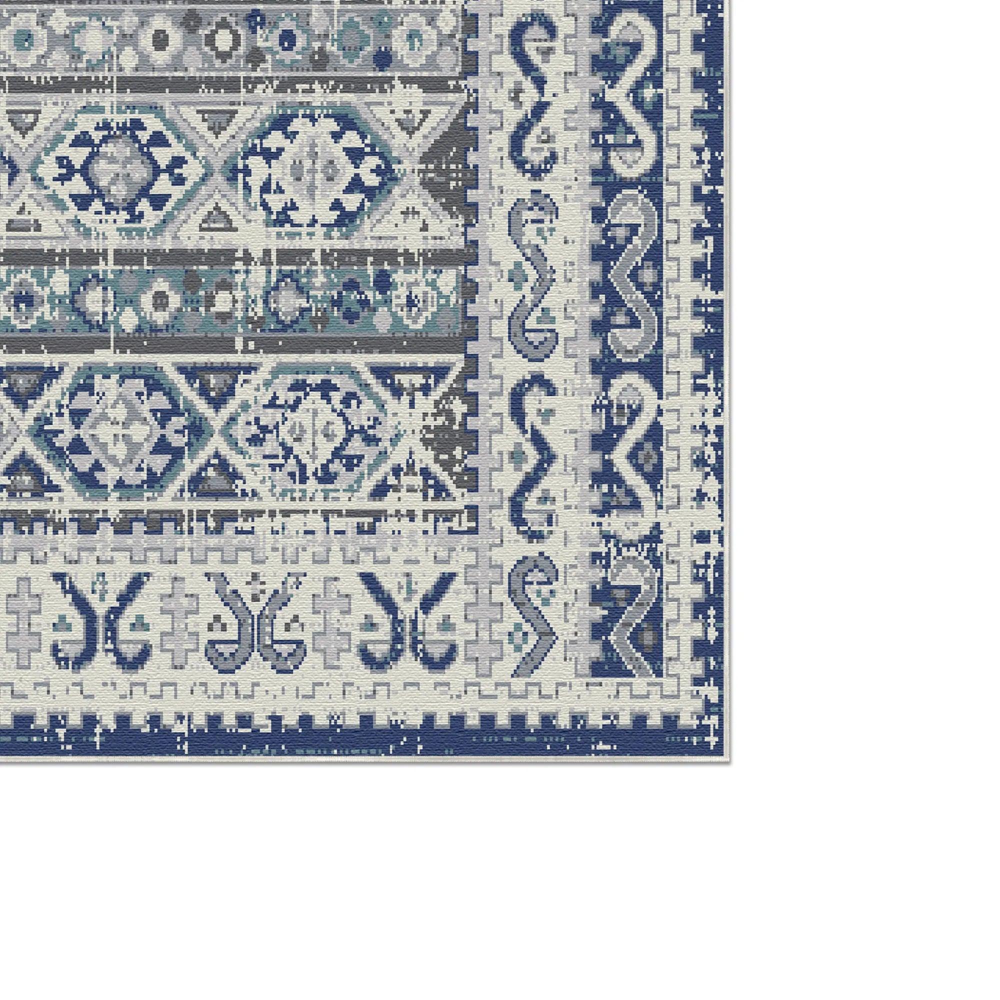 Фольклорний килим Baltic Blue Folklore Medallion, що миється