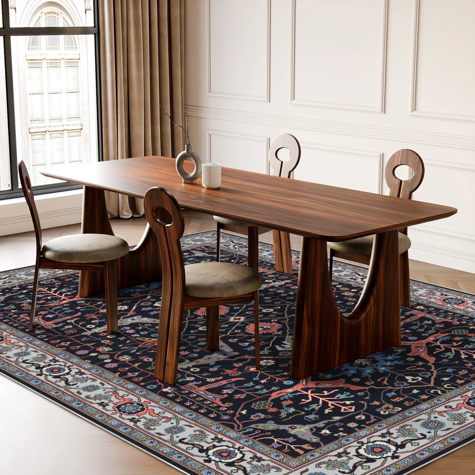 Класичний темно синій перський килим медальйон