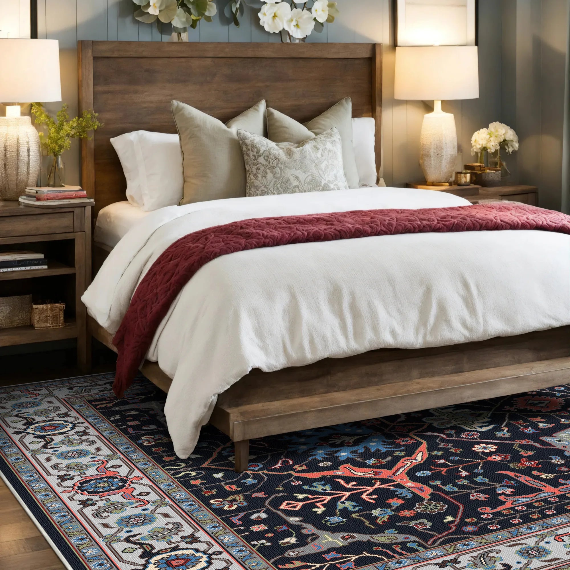 Класичний темно синій перський килим медальйон