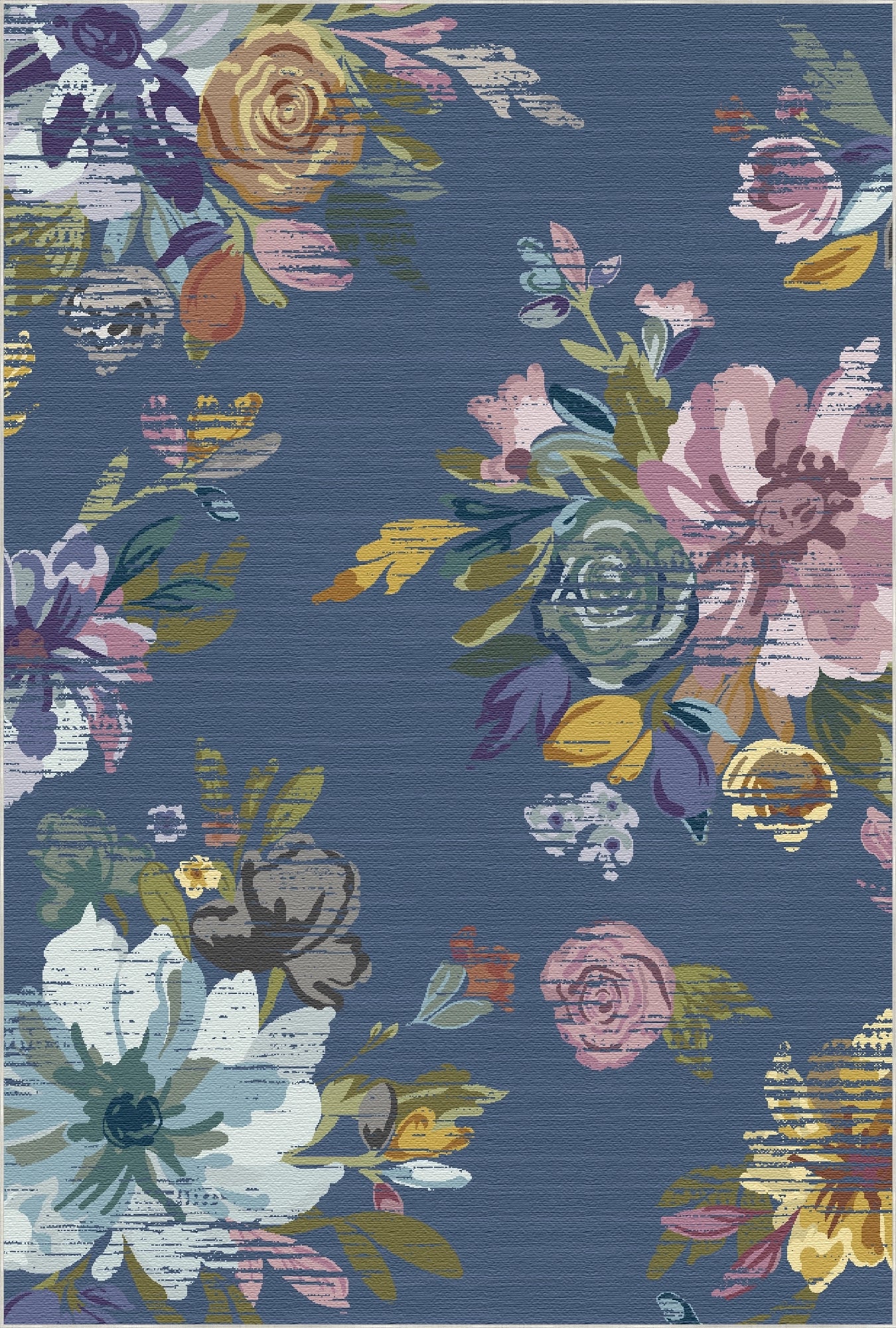 Синій потертий вінтажний килим Bloom