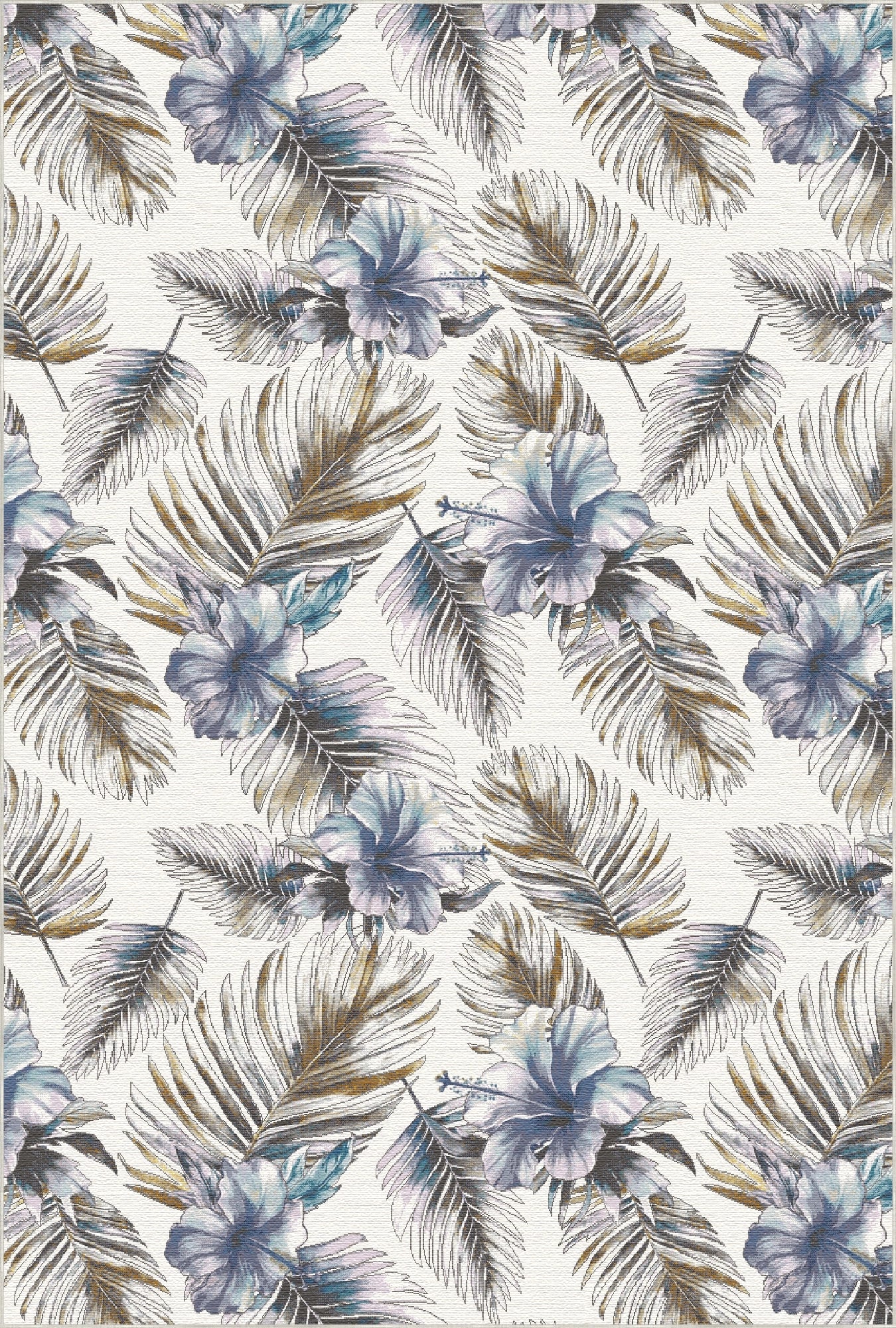 Синій тропічний гібіскус та килим із золотої пальми