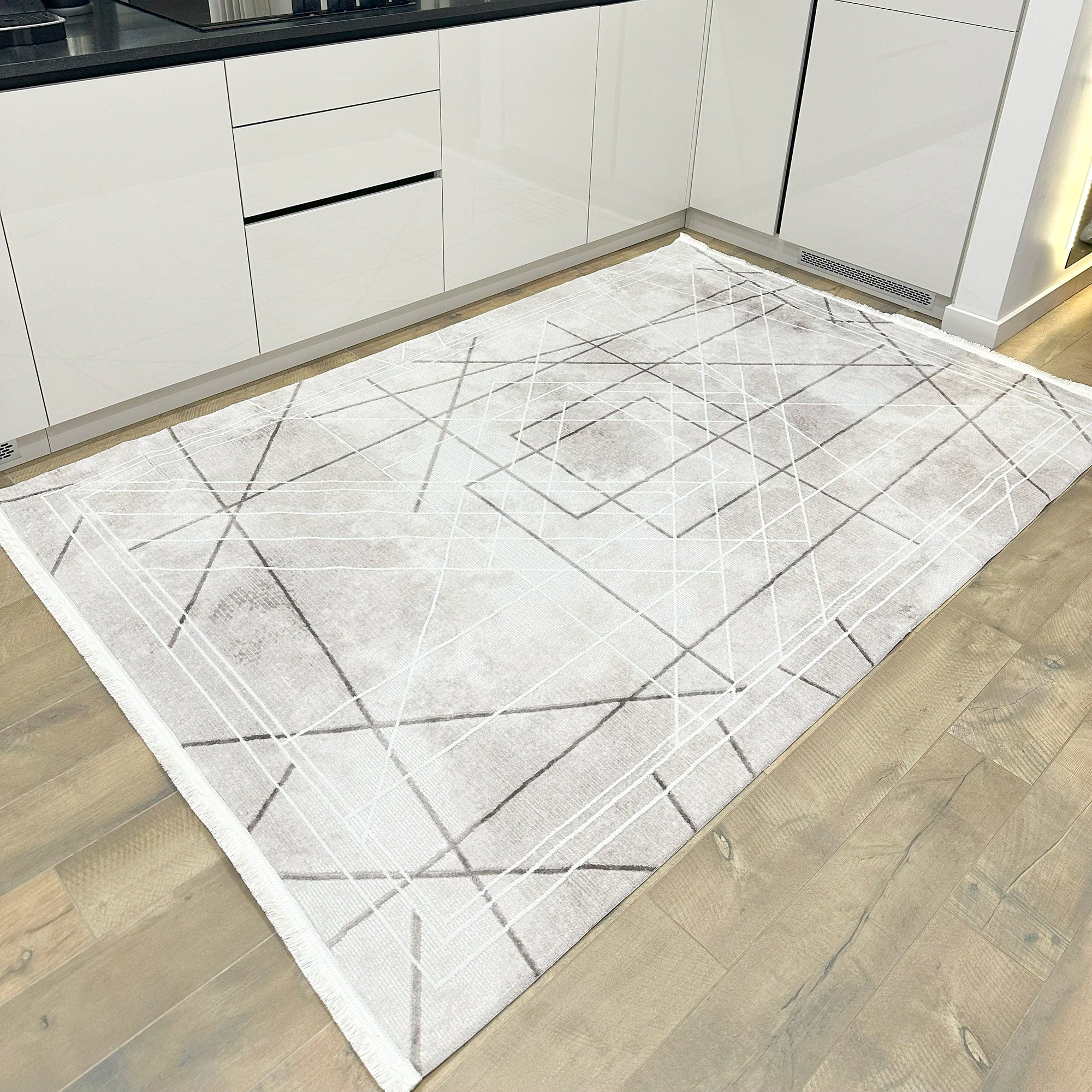 Сучасний багатошаровий геометричний абстракційний килим | Коричневий