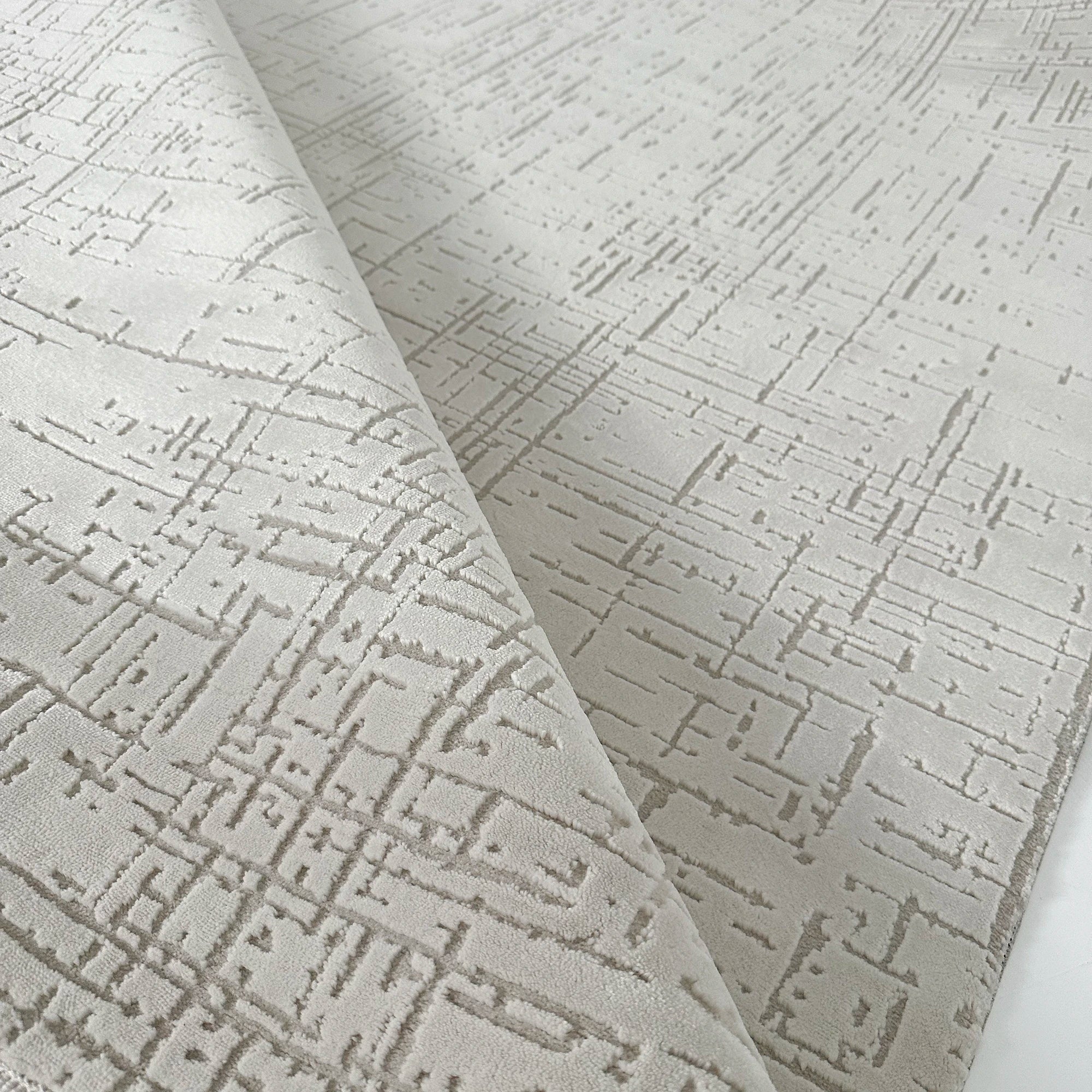 Сучасний текстурований килим Whisper Grid з абстрактним принтом | Білий