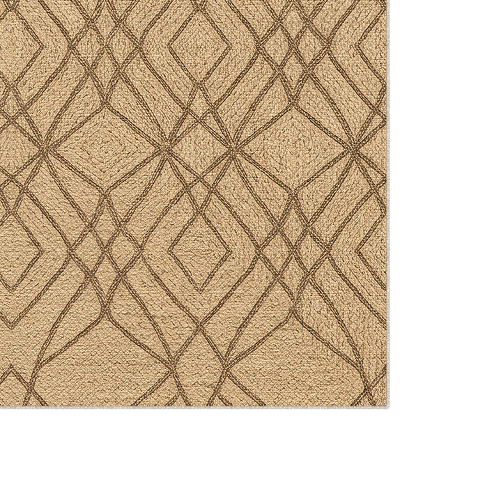 Beige rug with geometric diamond pattern on a white background